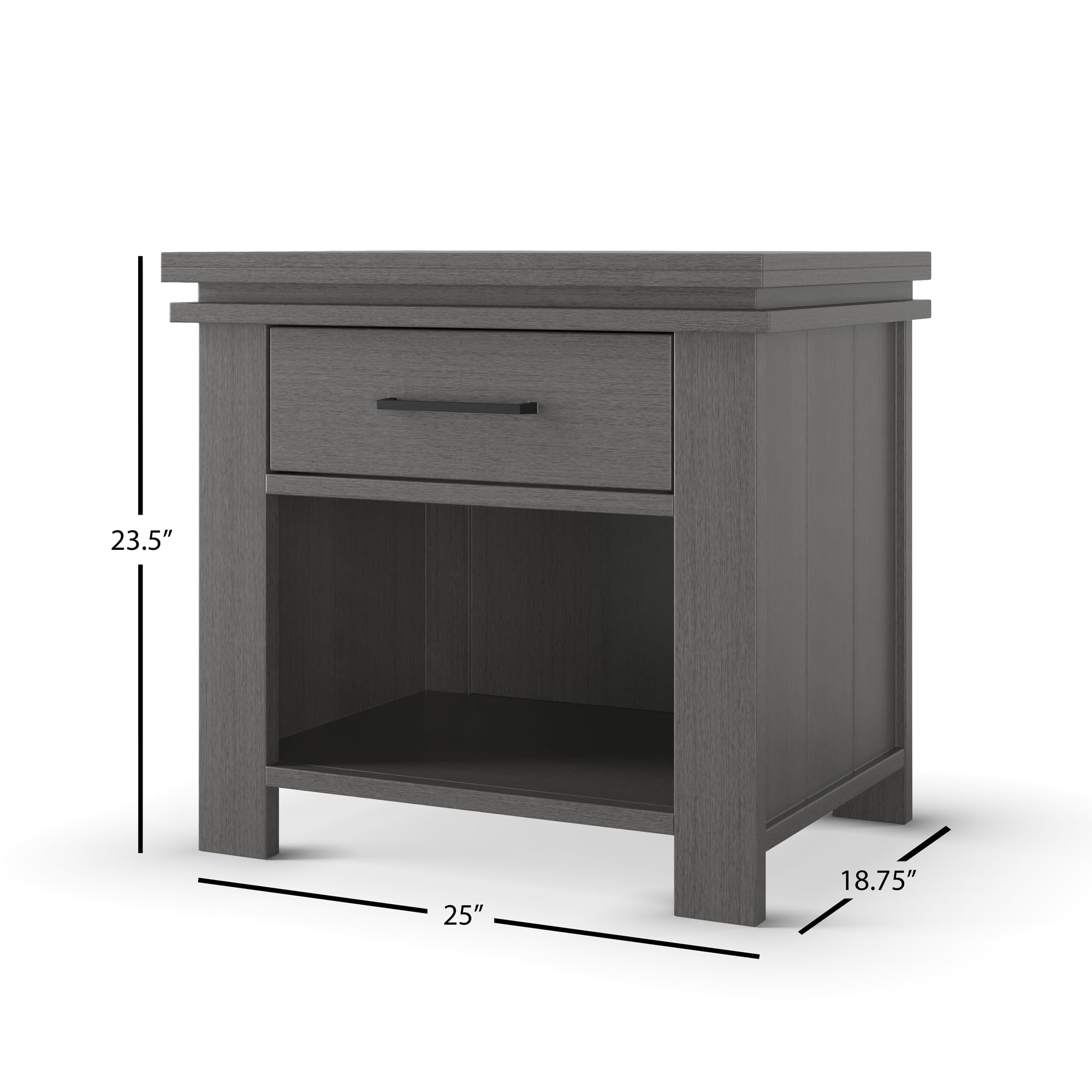 Child Craft Denman Nightstand with Drawer - Sturdy Pinewood Nursery or Bedroom Side Table with Large Storage, Non-Toxic Baby-Safe Finish in Midnight Gray | Perfect for Kids' Rooms, Guest Bedrooms & Nursery Organization