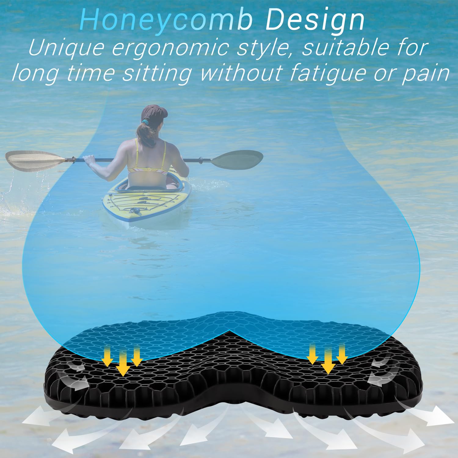 **Thick Waterproof Non-Slip Kayak Seat Cushion - Gel Padded Canoe & Inflatable Kayak Seat Pad for Comfortable Fishing & Kayaking - Perfect for Long Trips & Outdoor Adventures**