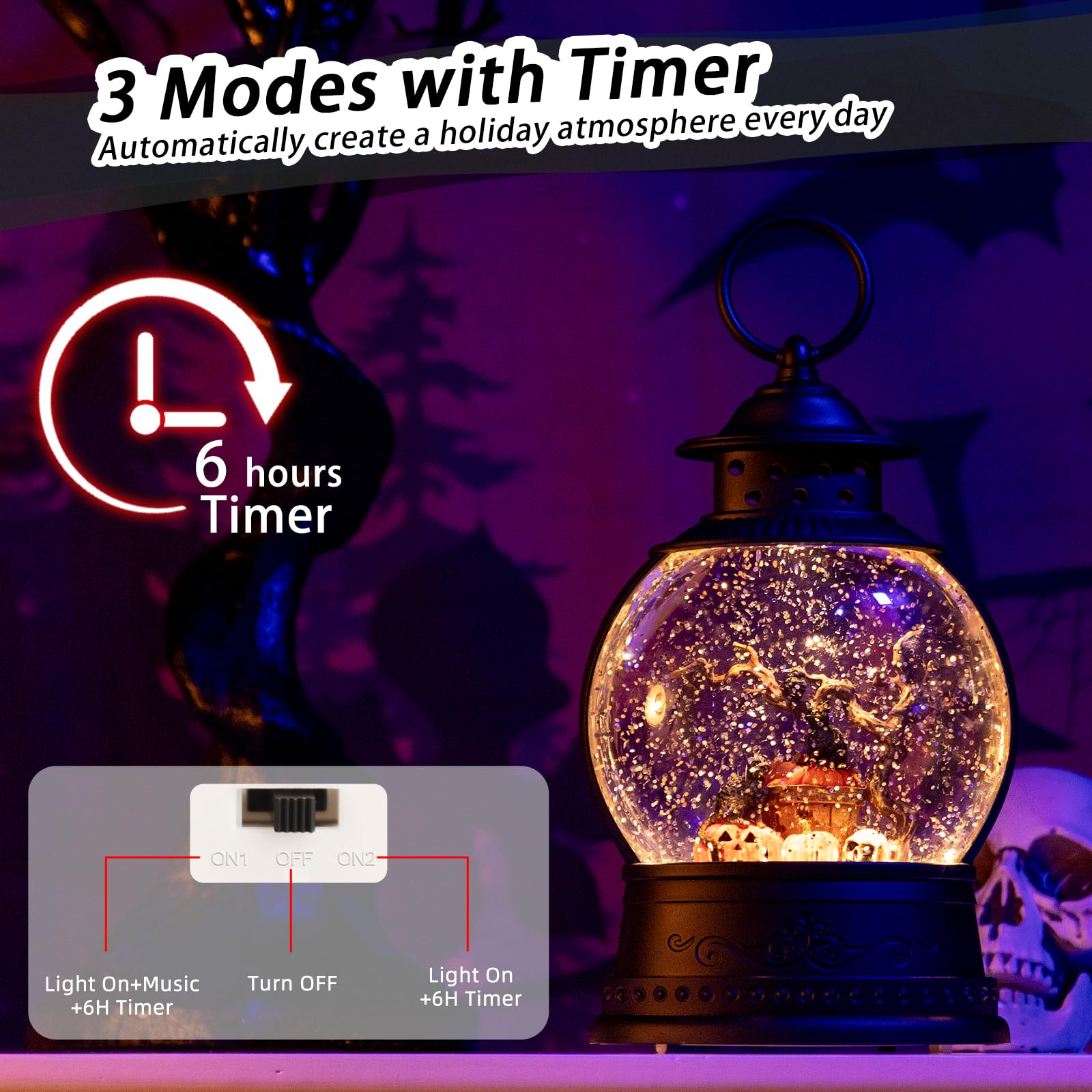 Halloween Snow Globe Lantern with Music & 6H Timer - 10