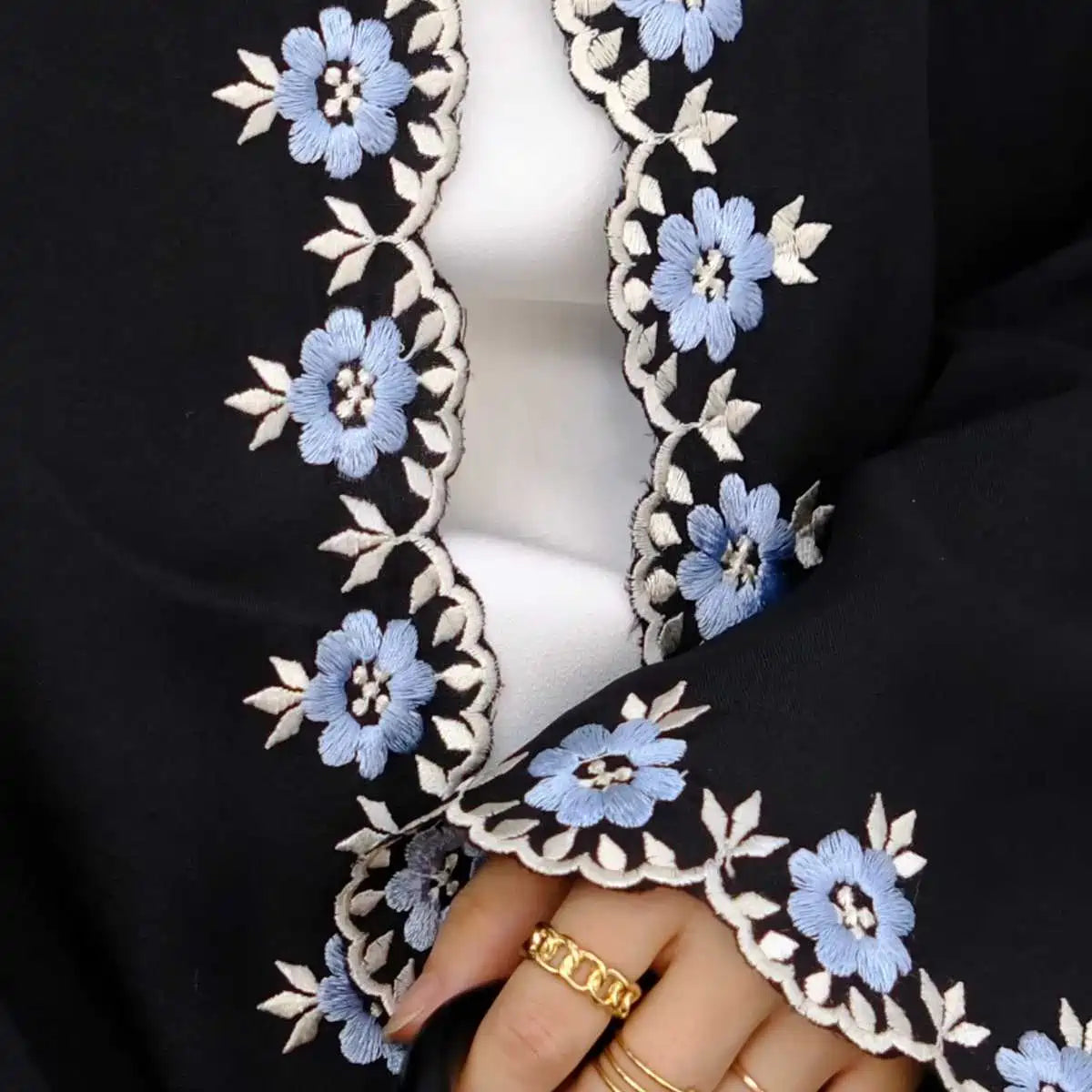 Floral Embroidered Nida Cardigan Open Abaya Dress for Women - Elegant Muslim Abaya with Embroidery Details for Prayer, Mosque, and Special Occasions