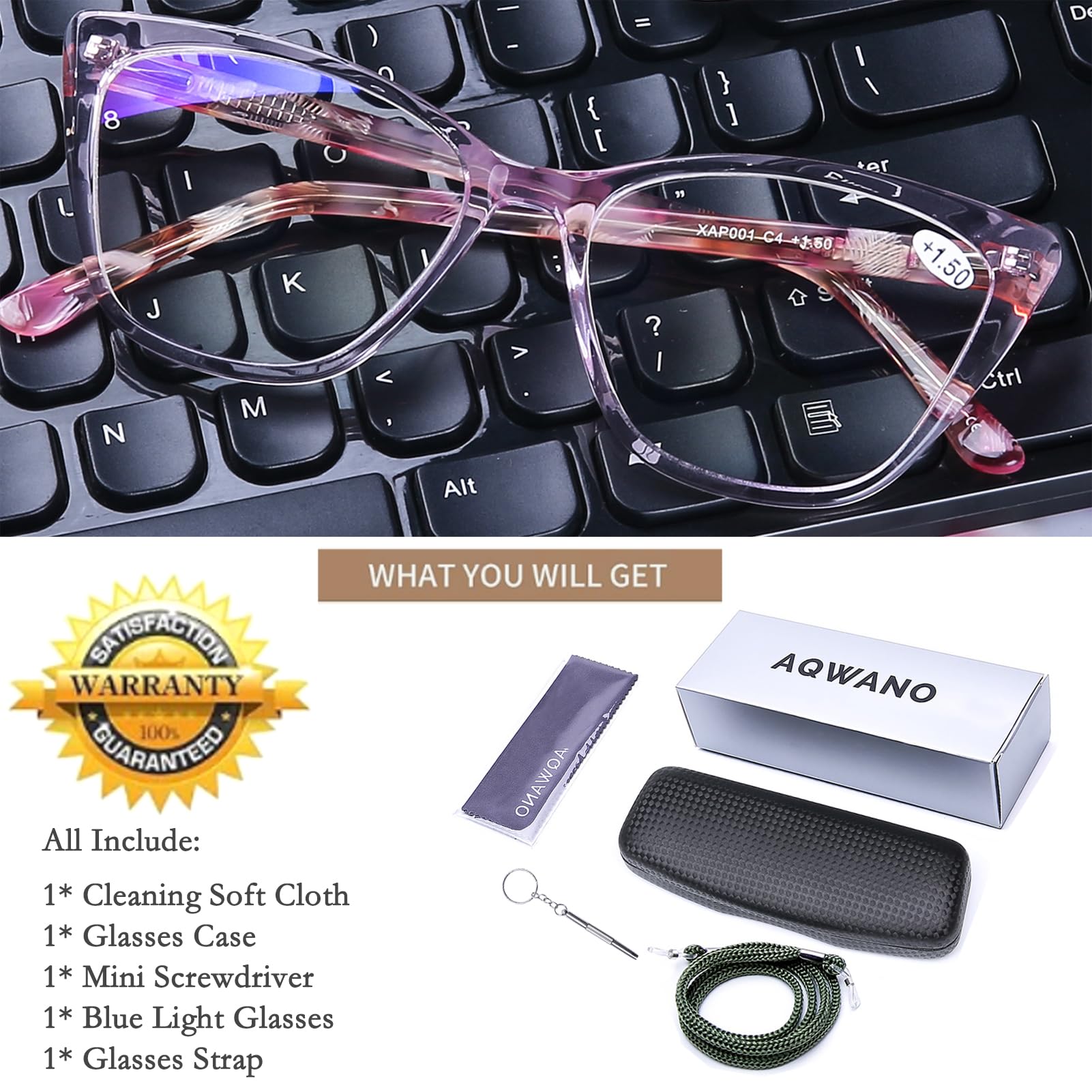Stylish Cat Eye Computer Reading Glasses for Women - Oversized Blue Light Blocking Eyeglasses with Anti-UV400 Protection (1.5 Magnification, Pink) - Perfect for Office Work, Screen Time & Digital Eye Strain Relief