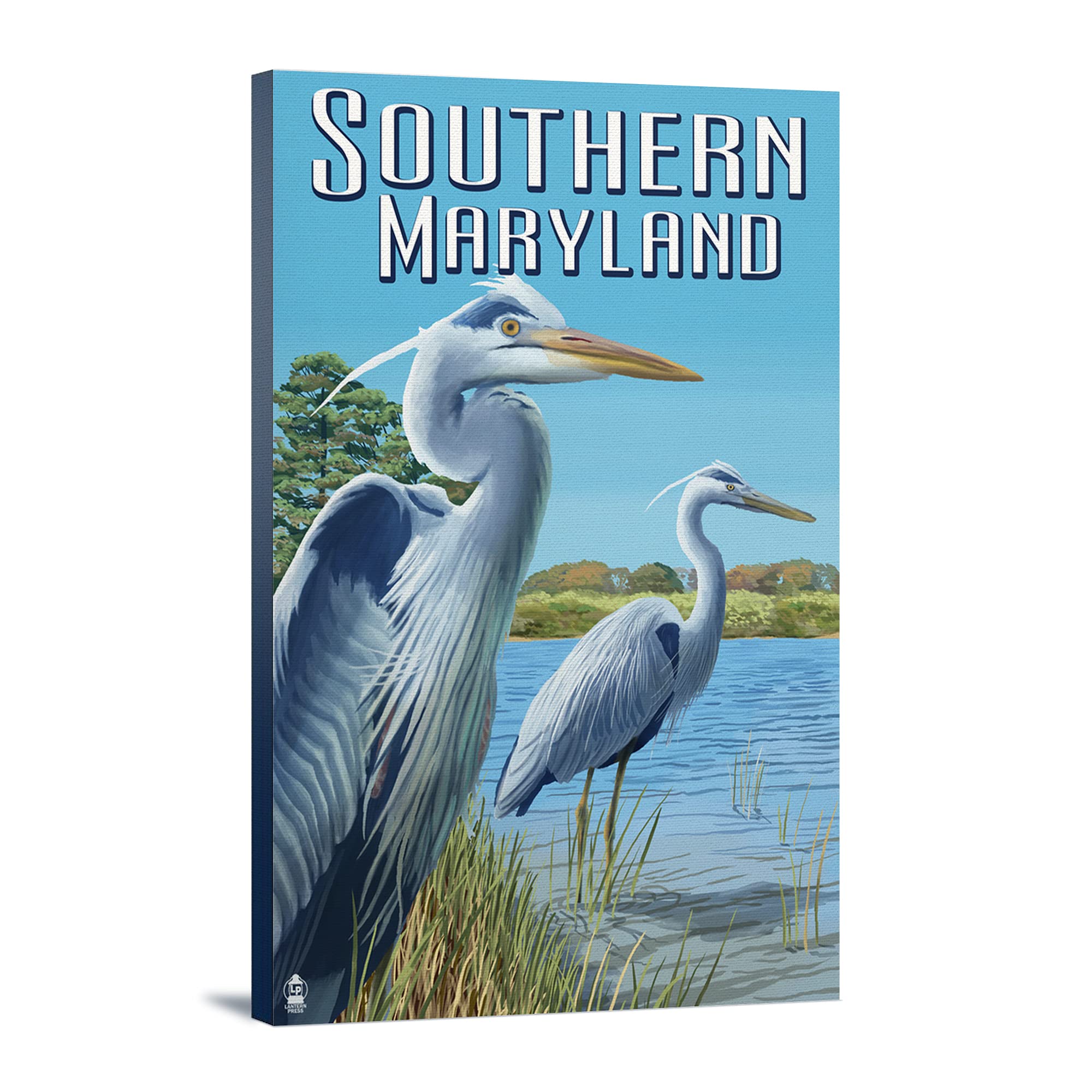 Lantern Press Southern Maryland Blue Herons Wall Art - 16x24 Wrapped Canvas Print for Home & Office Decor - Coastal & Nature Inspired Living Room Bedroom Painting