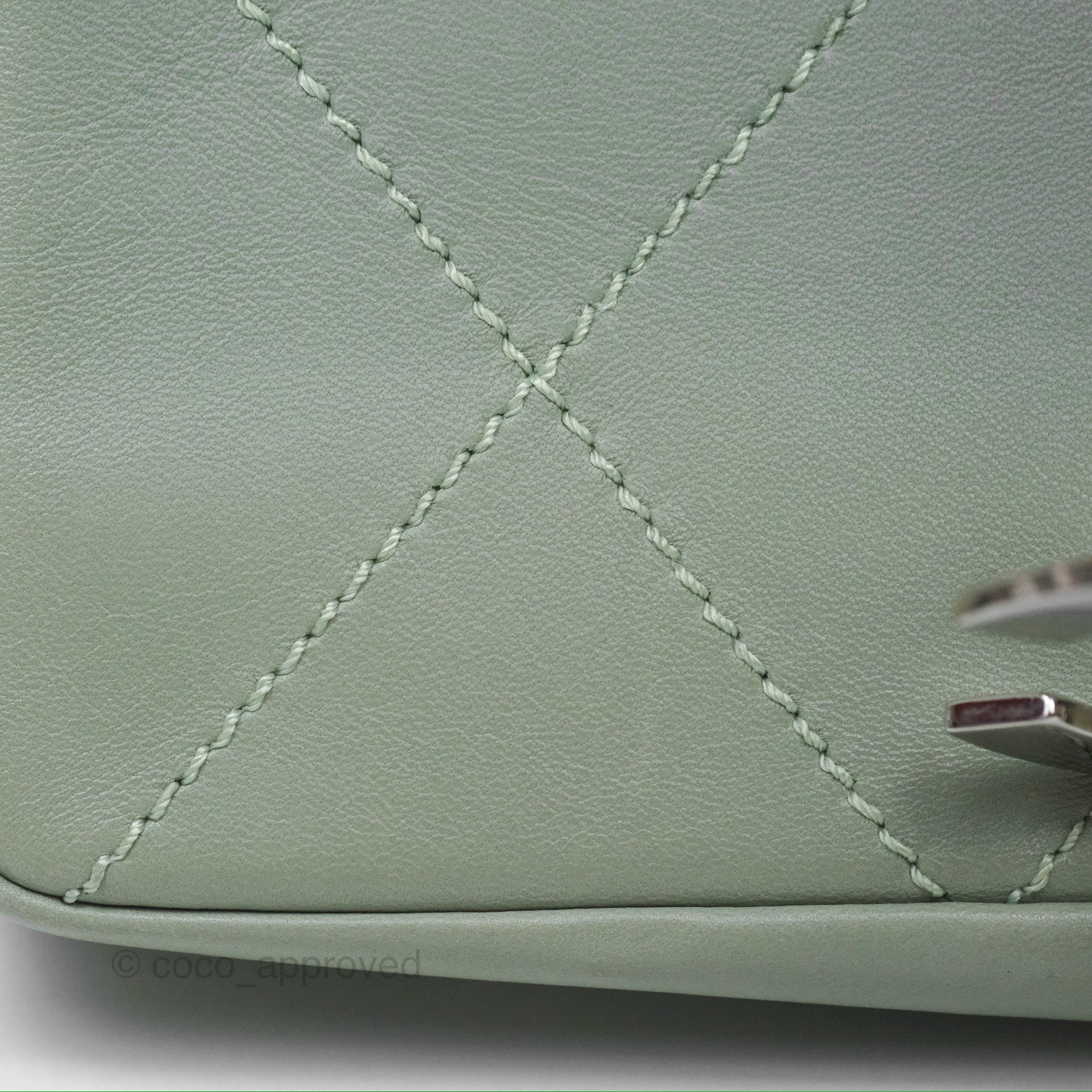 Chanel CC East West Flap Bag Genuine Lambskin Leather Mint Green with Silver Hardware - Luxury Crossbody Purse for Women, Perfect for Date Night & Special Occasions