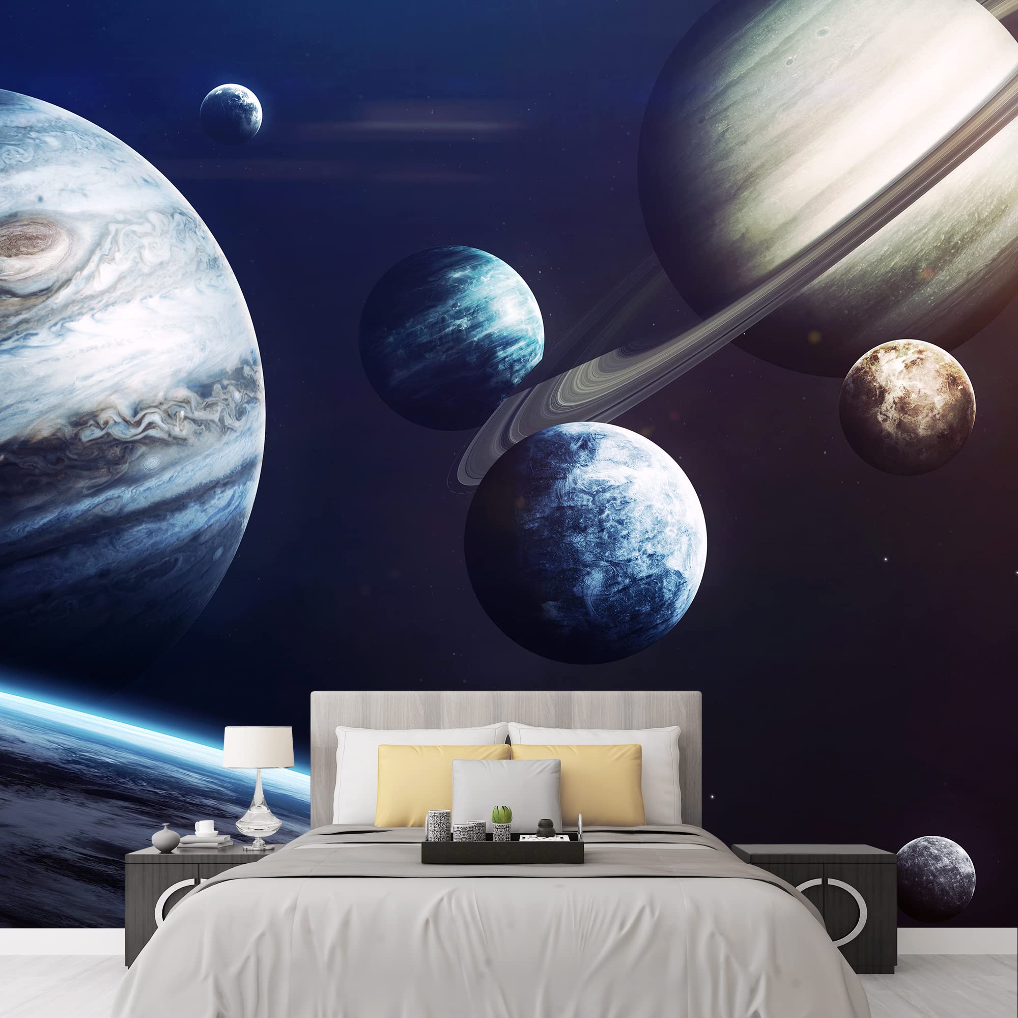 Removable Peel and Stick Wallpaper - Giant Planets Universe Wall Mural for Bedroom Decor (100x144 inches) - Perfect for Kids Room, Nursery, or Home Office Space