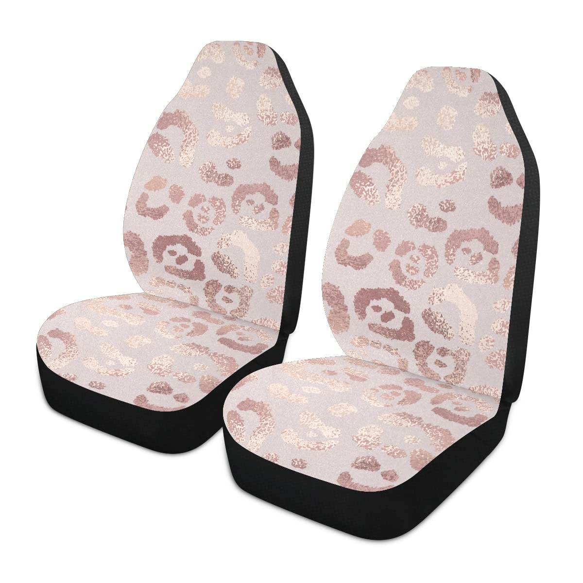 2PC Pink Leopard & Cheetah Print Neoprene Car Seat Covers for Women - Rose Gold Bling Front Seat Protectors with Organizer Pockets - Fits Auto, SUV, Truck - Perfect for Stylish Commuting & Road Trips