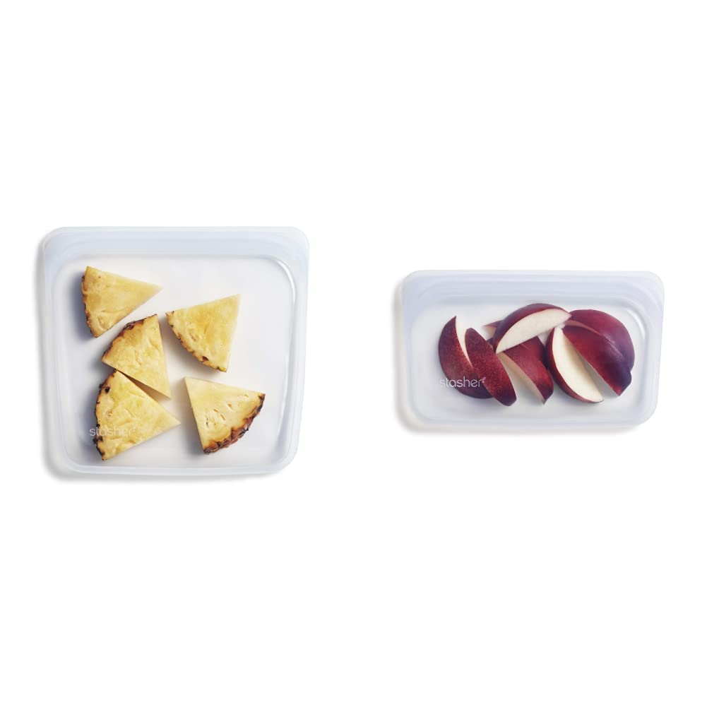 Stasher Silicone Reusable Storage Bags - 3 Pack, Sandwich & Snack Bags (Clear) | Eco-Friendly Food Storage Containers for Meal Prep, Lunch, Travel, Gym & Makeup | Freezer, Oven, Microwave & Dishwasher Safe | Leakproof Silicone Bags for Kitchen, Camping & On-the-Go Lifestyle