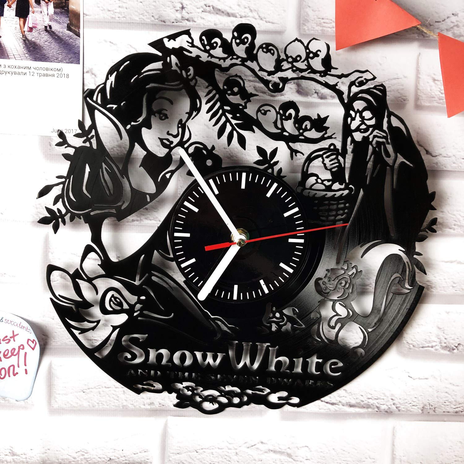 Snow White Handmade Vinyl Record Wall Clock - Silent Non-Ticking Wall Art for Home, Office, Bedroom Decor - Unique Gift for Boss, Dad, Mom, Boyfriend, Girlfriend - Perfect for Disney Fans & Music Lovers