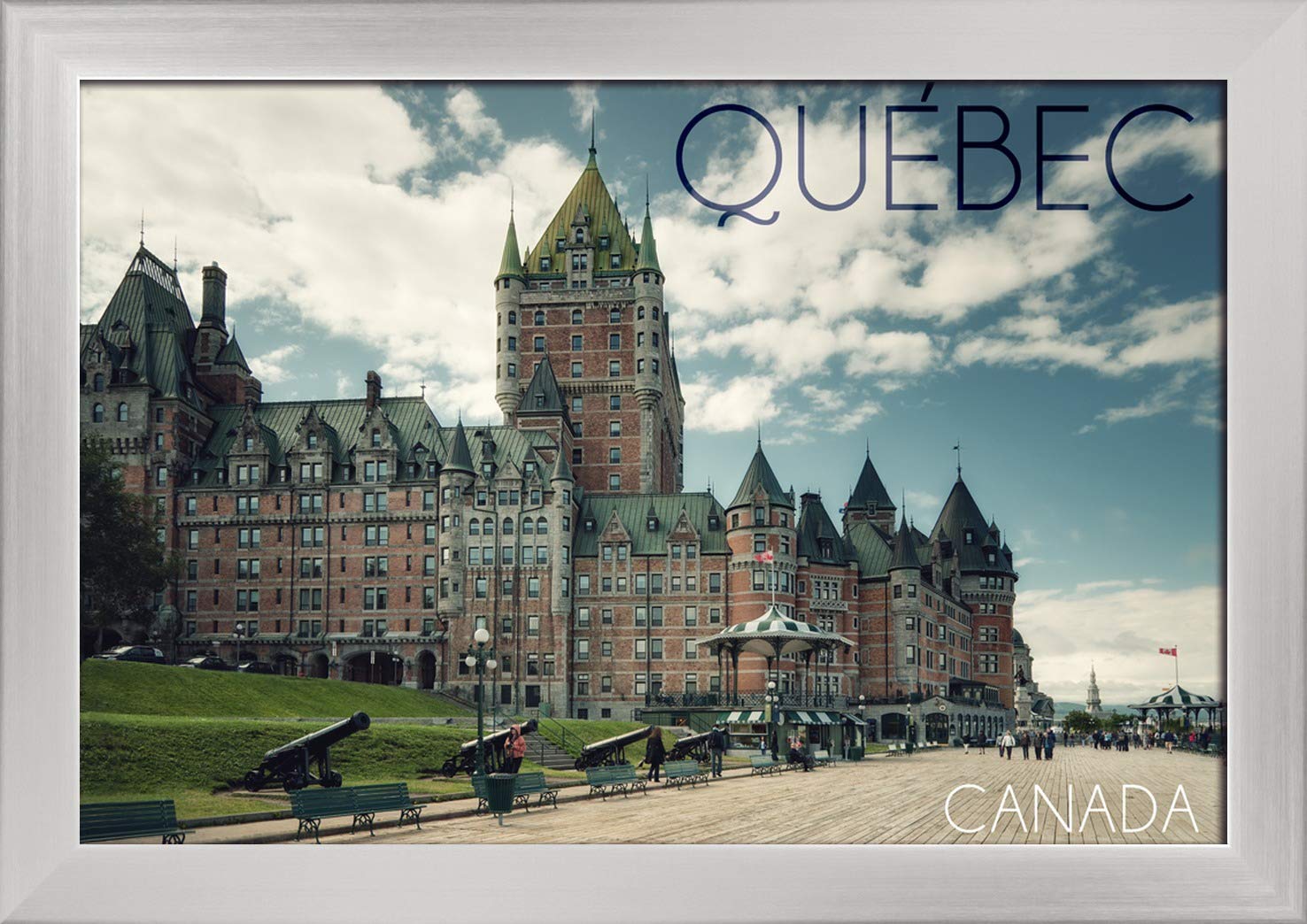 Chateau Frontenac Cannons Fine Art Print - 12x18 Giclee on Recycled Wood Frame in Silver | Historic Quebec Canada Wall Decor for Living Room, Office & Gallery Display