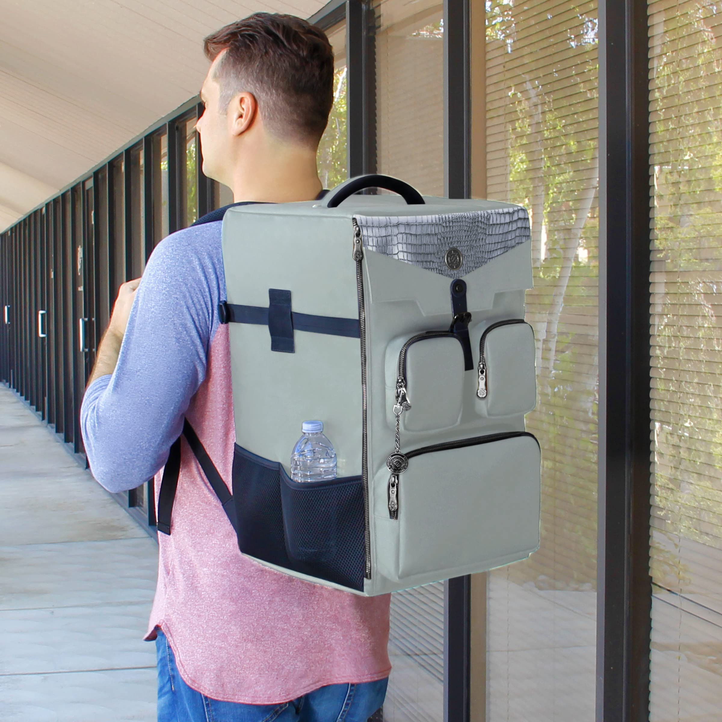 Premium ENHANCE Collector's Edition Board Game Backpack - Heavy-Duty Rigid Storage Case with Padded Straps, Carry Handle & Organizer Pockets for Dice, Cards & Accessories (Dragon Silver) - Perfect for Game Nights, Conventions & Travel