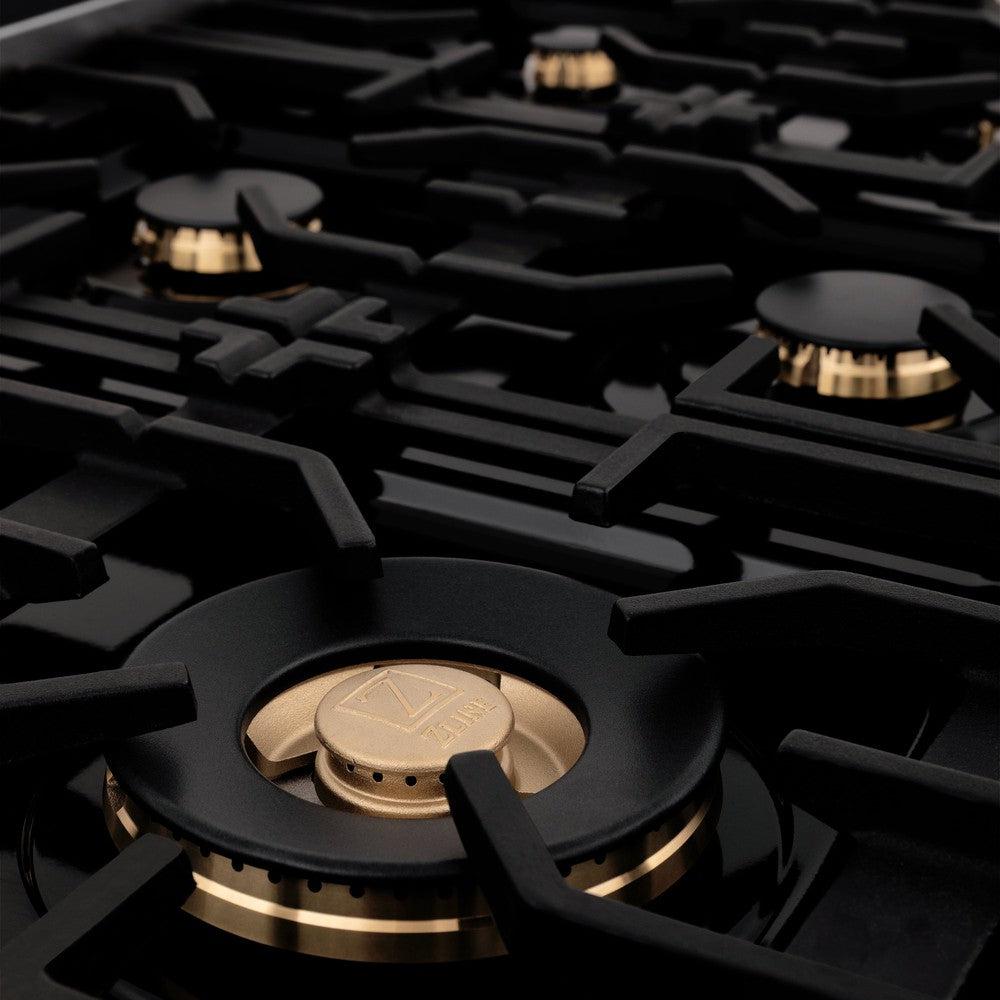 ZLINE 48-Inch 6.0 cu. ft. Dual Fuel Range with Gas Cooktop & 2 Electric Ovens - Black Stainless Steel with Brass Burners (RAB BR 48) | Professional Kitchen Appliance for Home Chefs & Cooking Enthusiasts