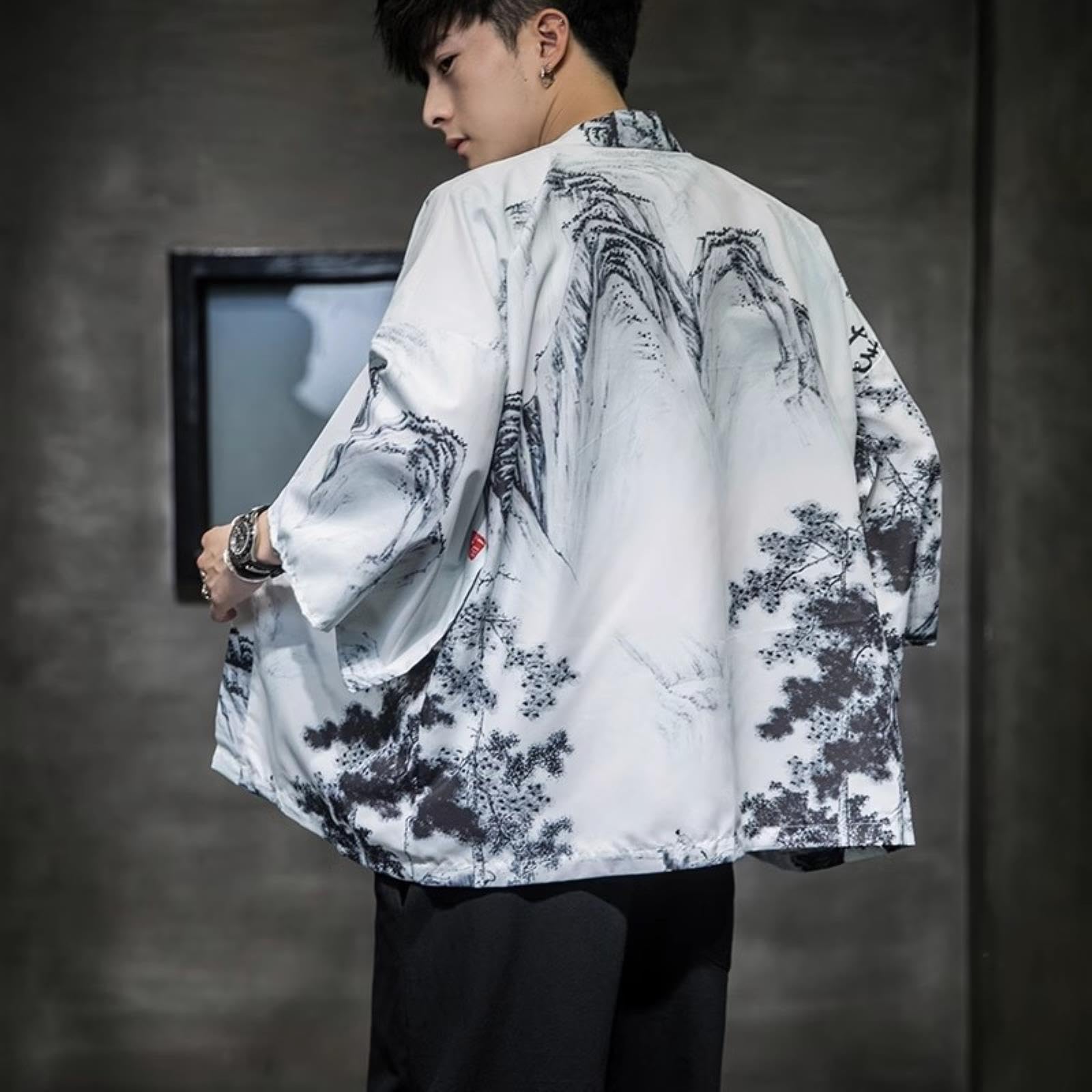 Premium Chinese Hanfu Embroidered Silk Robe - Men's Oversize Kimono Cardigan Jacket - Ancient Japanese Style Coat for Cosplay, Loungewear & Special Occasions