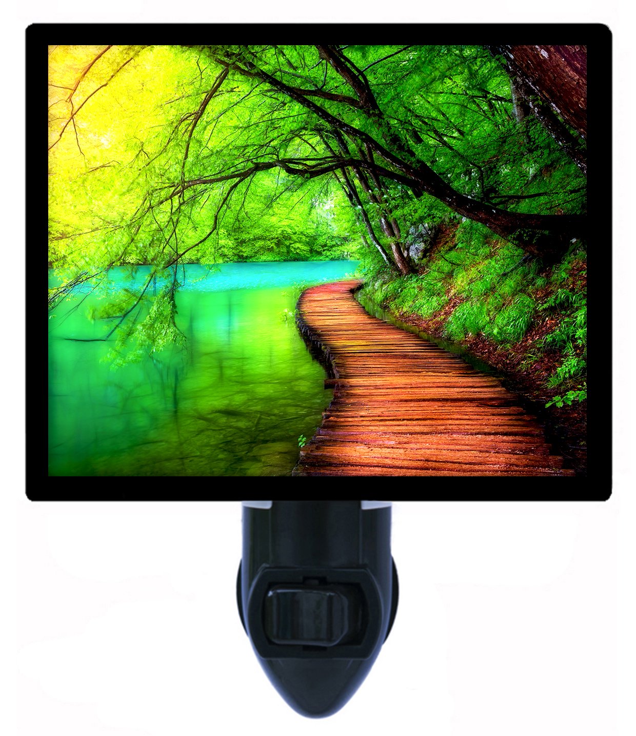 Deep Forest Stream LED Night Light - Nature Landscape with River, Trees, Lake & Path - Soothing Bedroom Nightlight for Kids & Adults