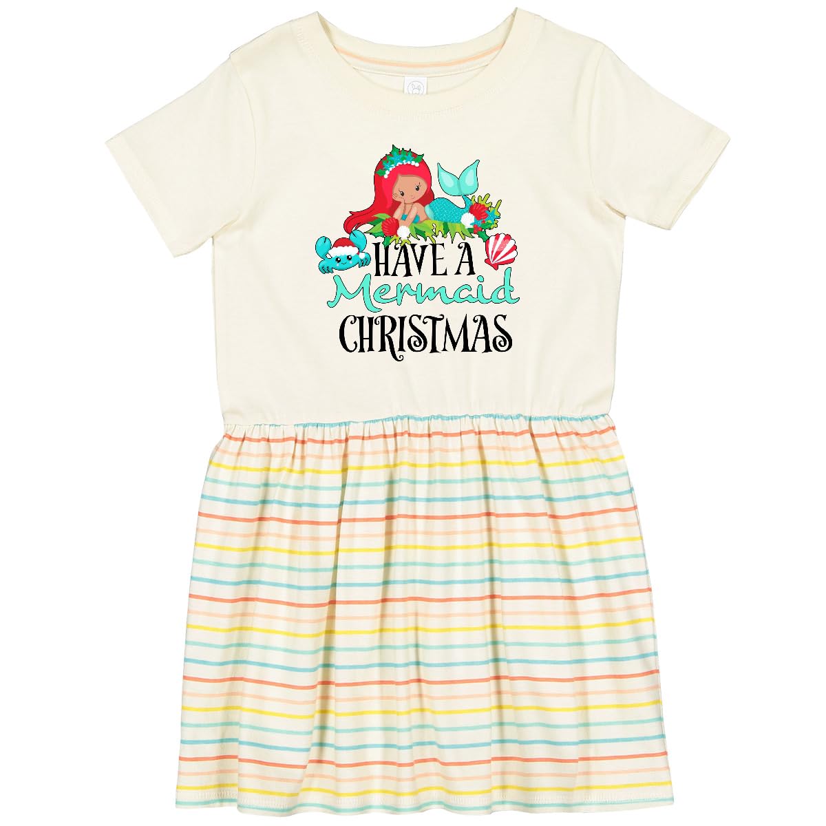 Inktastic Have a Mermaid Christmas with Crab and Seashell Toddler Dress - Cute Holiday Outfit for Girls, Christmas Party & Family Photos