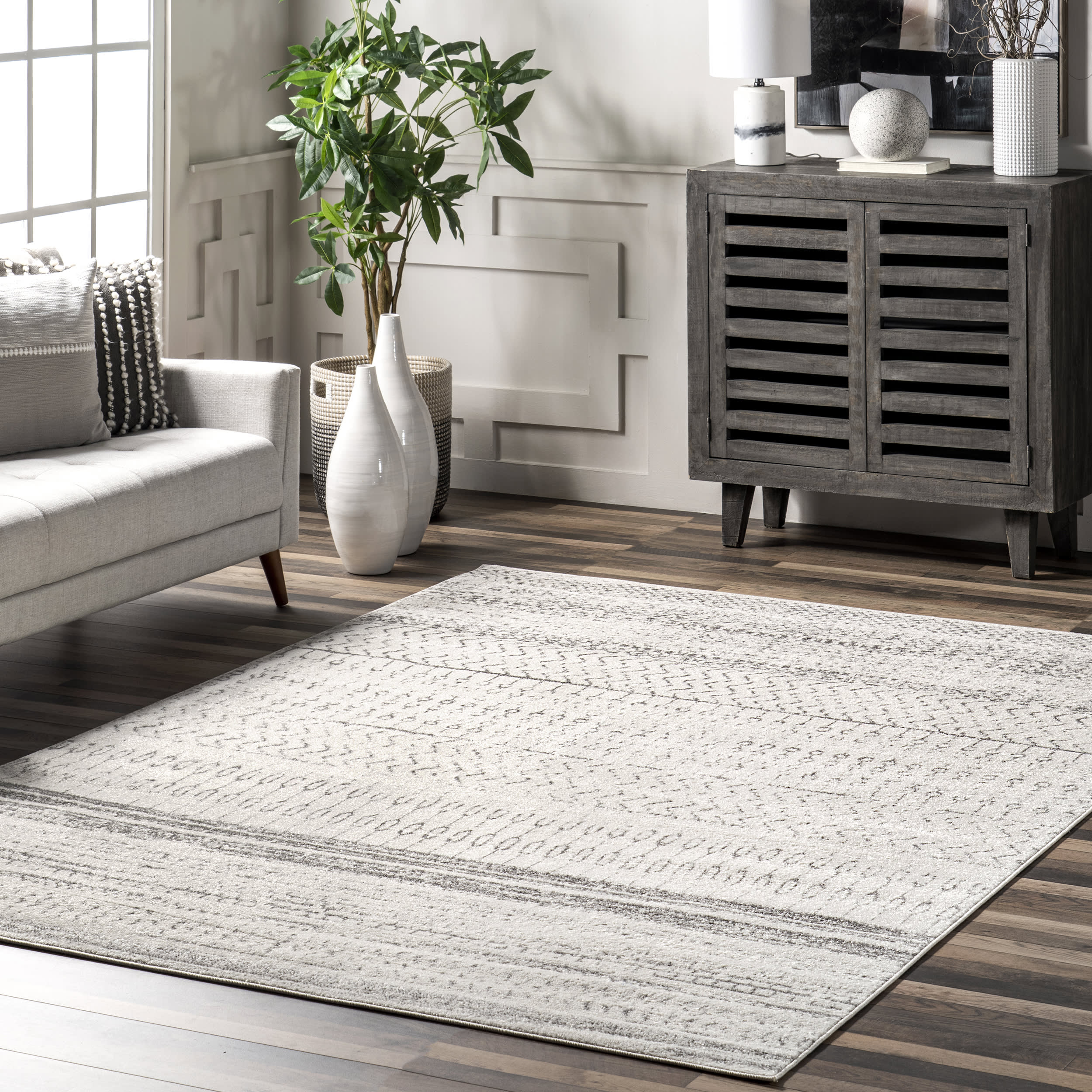 Stylish Banded Abacus and Stripes Area Rug in Grey - Perfect for Living Room, Bedroom, or Office Decor