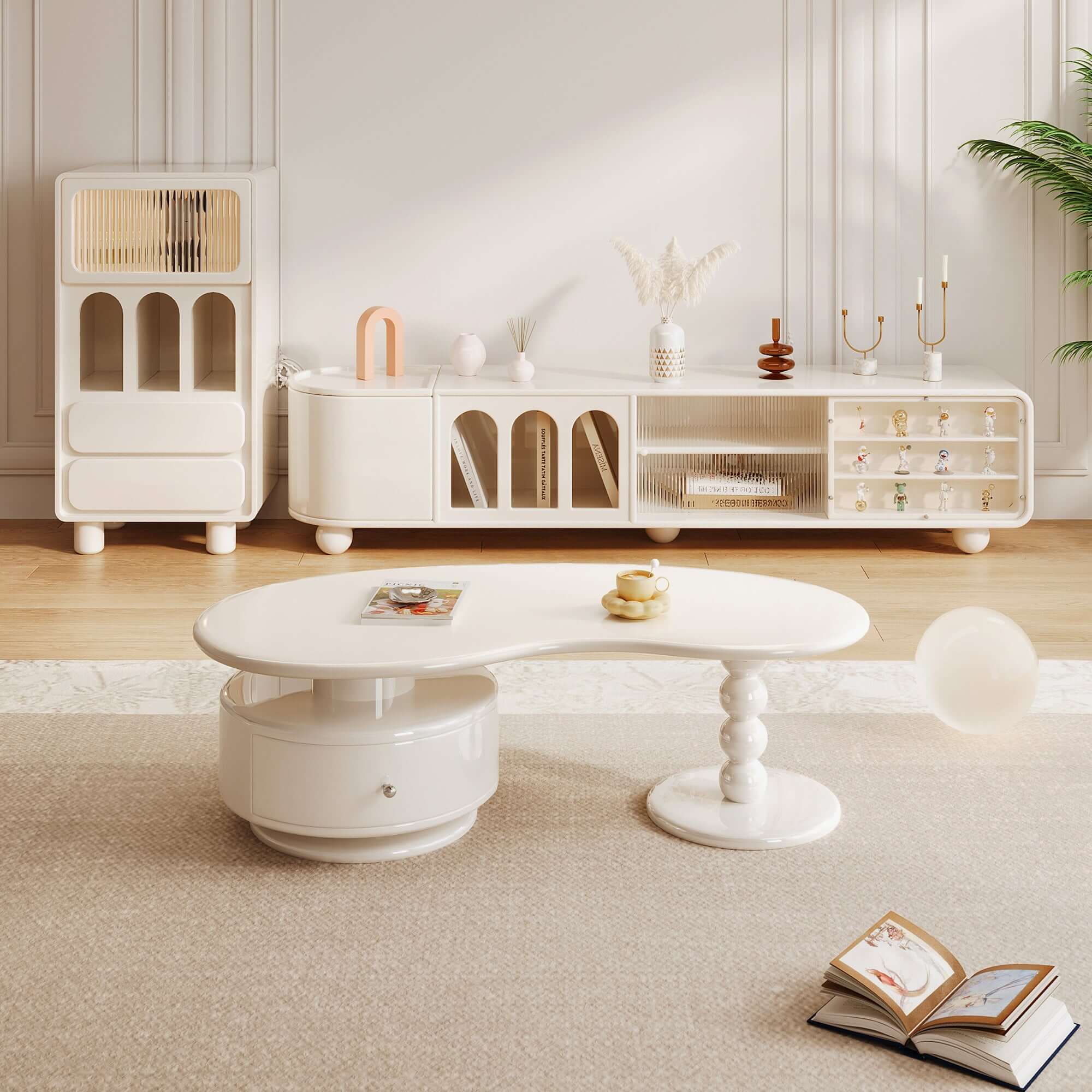 Modern White Coffee Table with Storage - Minimalist Design Living Room Furniture for Small Spaces - Perfect for Apartments, Dorms & Home Decor