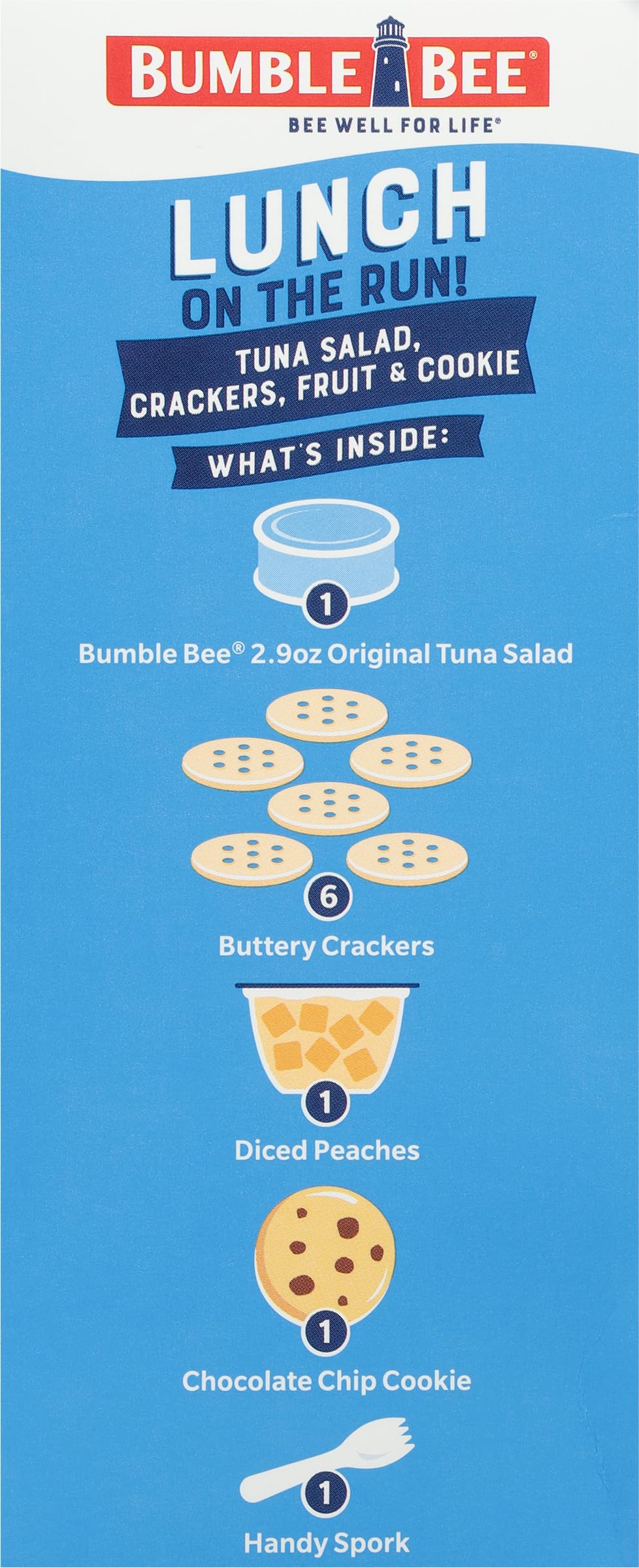 Bumble Bee Lunch On The Run Tuna Salad Kit with Crackers, Cookie & Peaches - 8.2 oz (Pack of 4) - Ready to Eat, Wild Caught Tuna - Shelf Stable, High Protein Snack for Office, School, Travel & Outdoor Activities