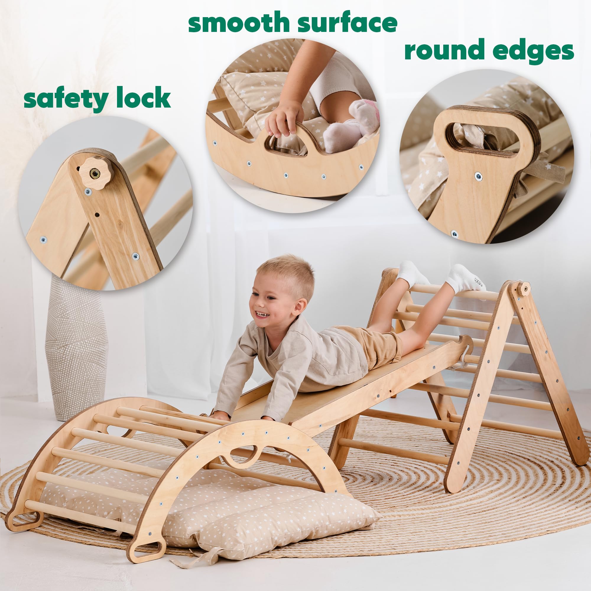 5-in-1 Foldable Montessori Climbing Frame for Toddlers 1-3 Years - Triangle Ladder, Climbing Arch, Slide, Rope & Cushion - Kids Wooden Gym Set for Indoor Play, Physical Development & Sensory Exploration - Perfect for Home, Daycare & Preschool Activities