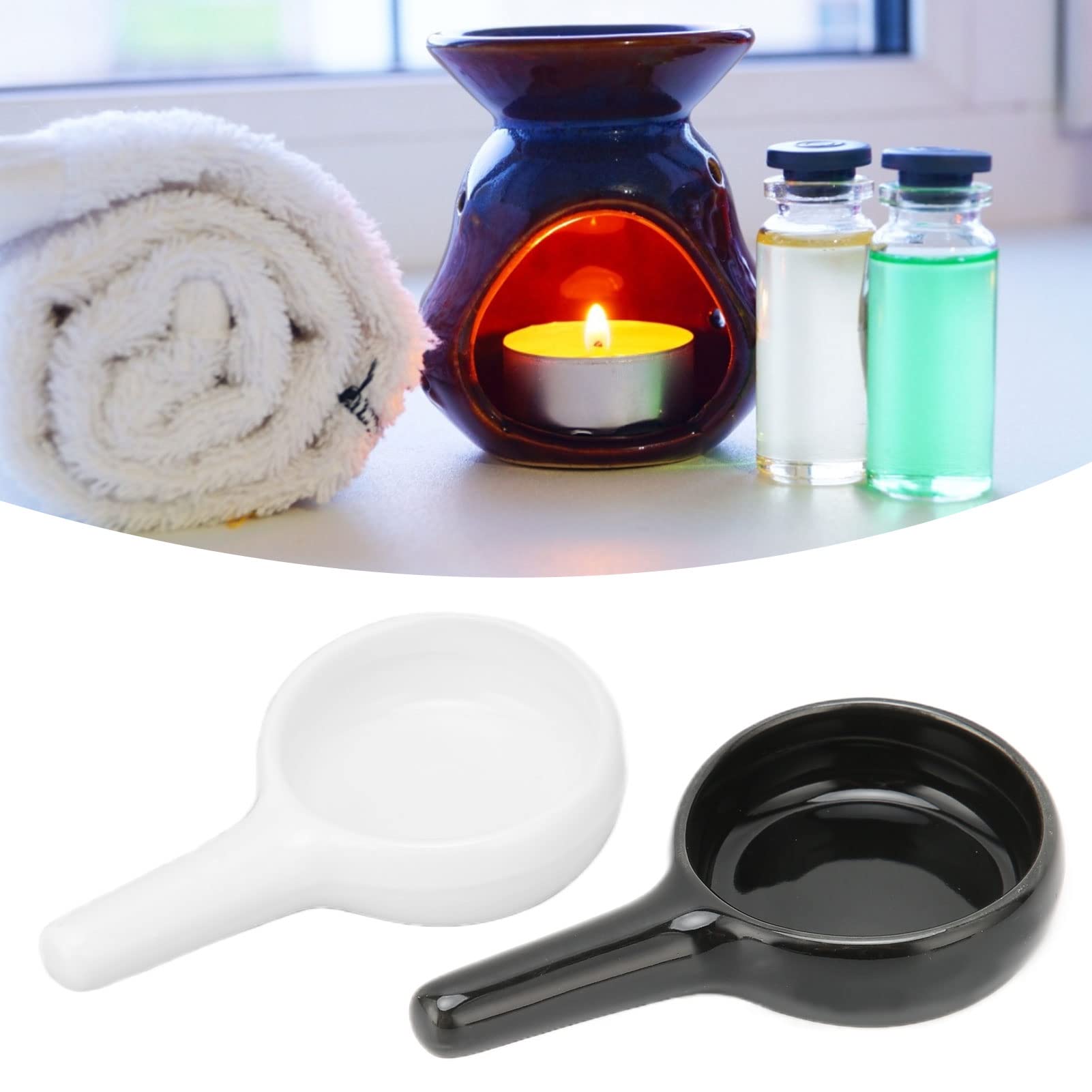 Ceramic Candle Spoon Tray Holder - Black Tealight Candle Holders for Home Decor, Bedroom, Wax Warmer & Incense | Elegant Tea Light Holders for Romantic Ambiance, Spa Relaxation & Dinner Parties