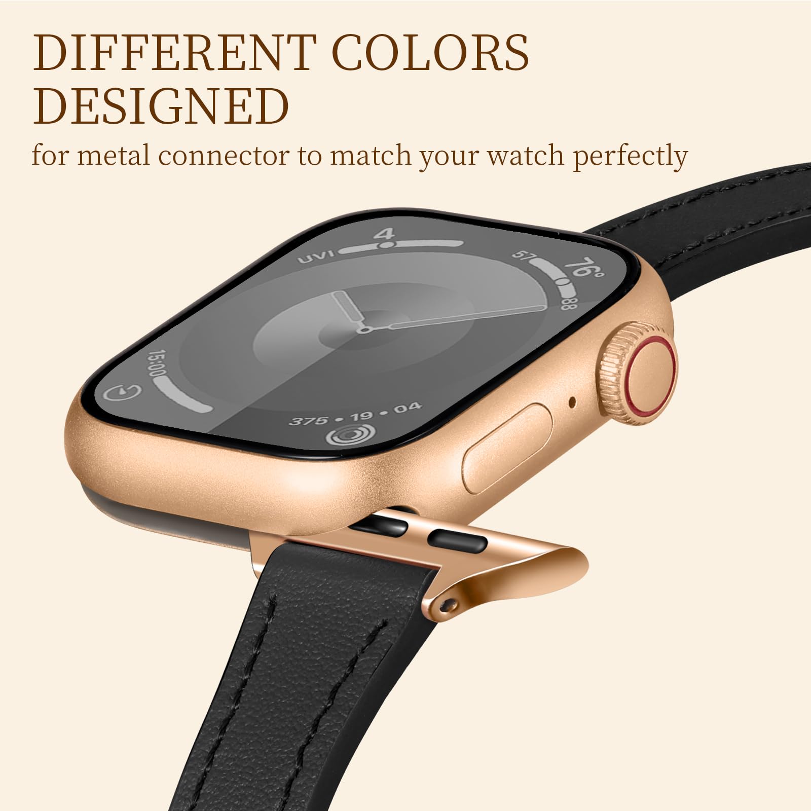 Premium Leather Strap for Apple Watch 38mm 40mm 41mm 42mm 44mm 45mm 46mm 49mm - Slim Thin Band Compatible with All Series (SE, Ultra 2, Series 1-10) - Elegant Women's Watch Accessory for Work, Gym & Everyday Wear