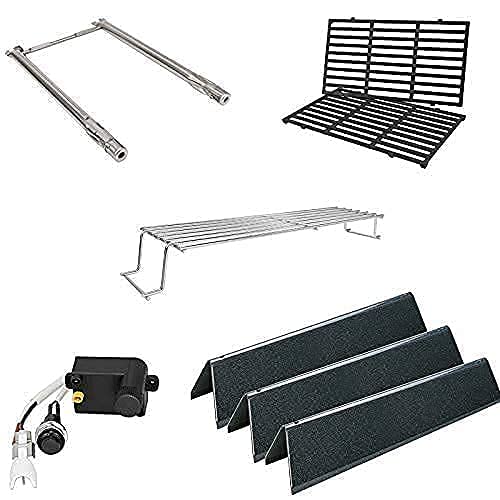 Uniflasy 7635 Flavorizer Bars & 69785 Burner Tubes Replacement Kit for Weber Spirit 200 Grill - Includes 7642 Igniter Button, 69866, 7637 Cooking Grates & 17.5