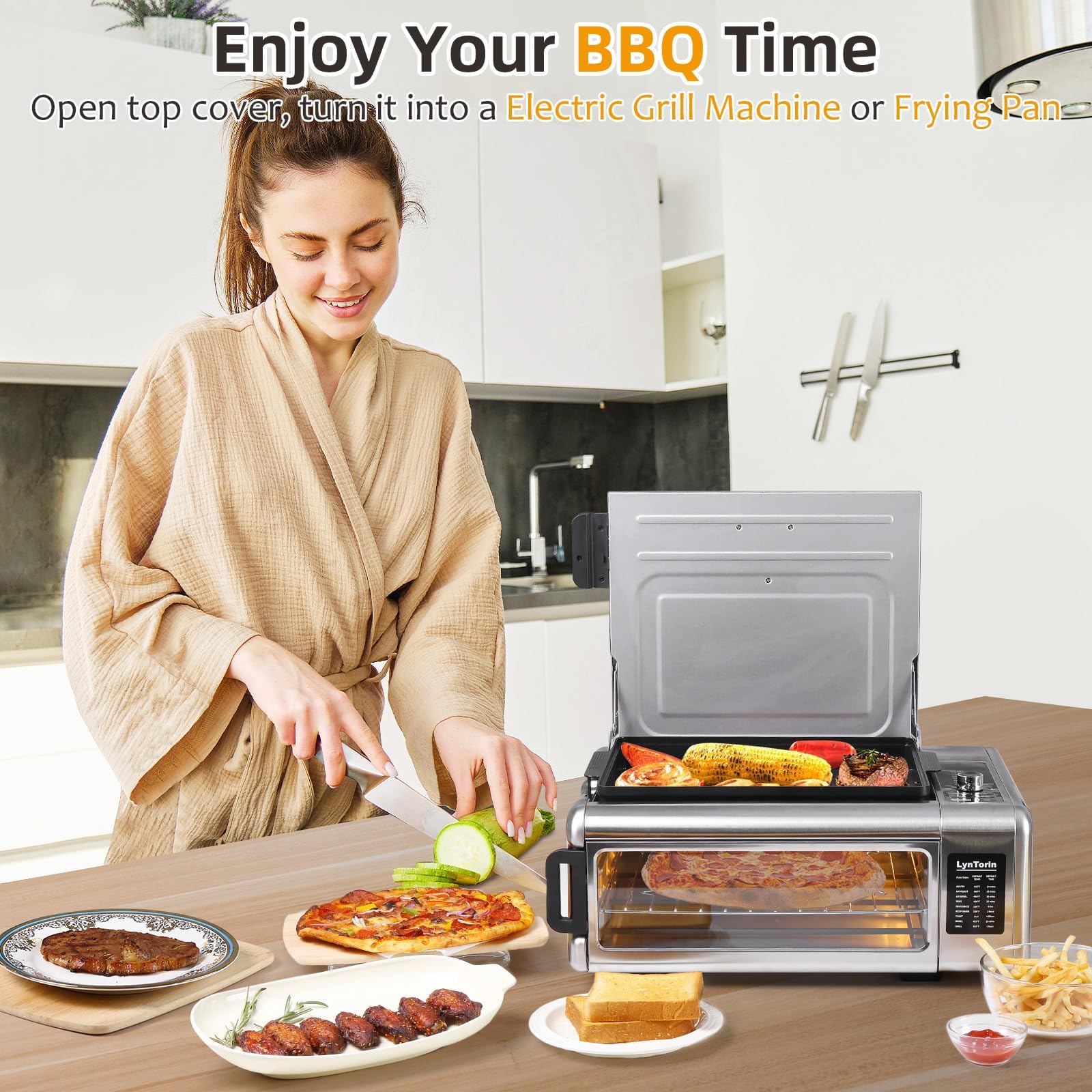 10-in-1 Digital Air Fryer & Pizza Oven Combo - Countertop Convection Oven with Flip-Up Design Saves 50% Space - Electric Toaster Oven for Baking, Roasting & Air Frying - Easy to Clean & Use - Perfect for Small Kitchens, Dorms & Apartments