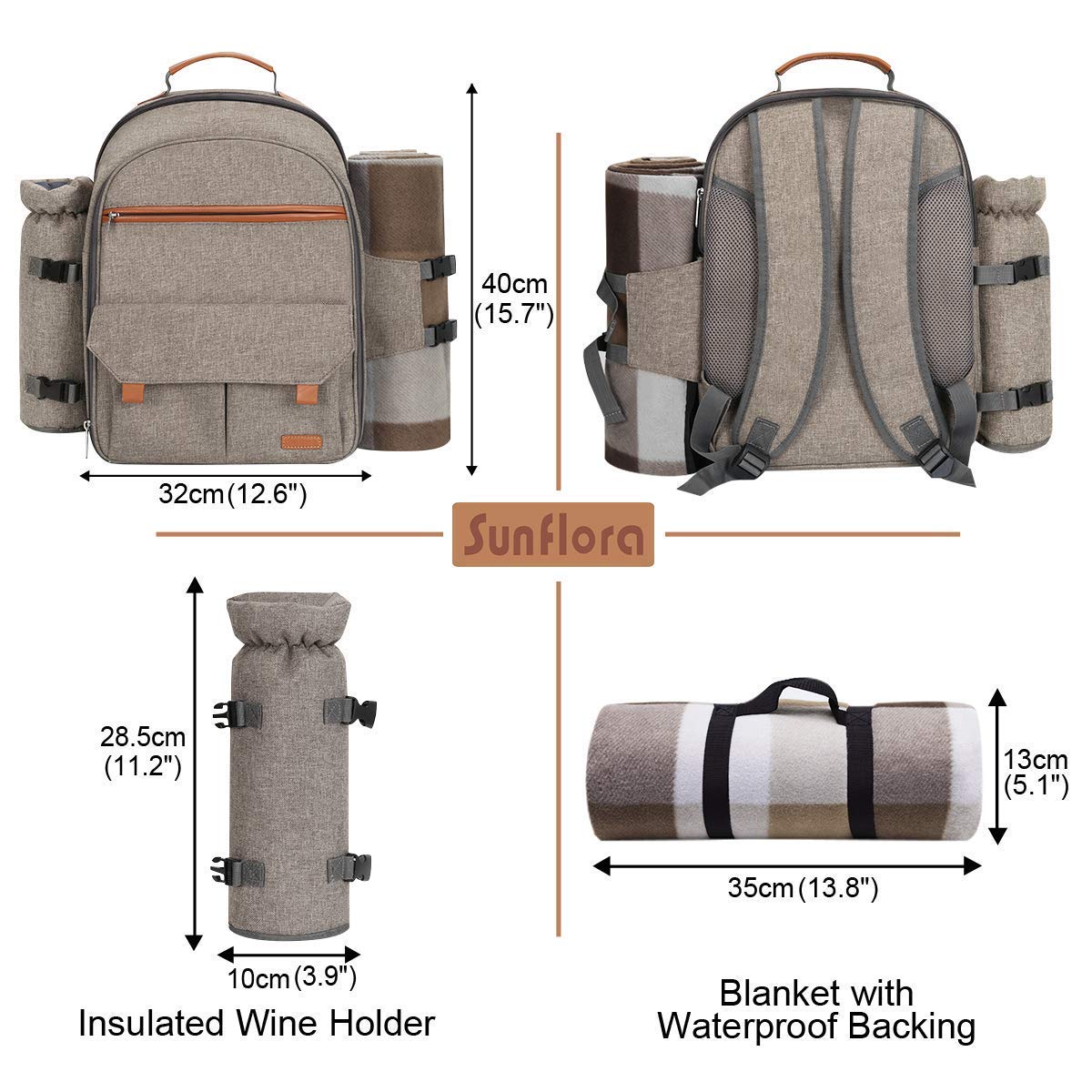 **Sunflora Insulated Picnic Backpack for 4 People – Portable Cooler Compartment, Durable & Spacious (Brush Beige & Blue Stripe) – Perfect for Beach Trips, Camping, and Outdoor Adventures**