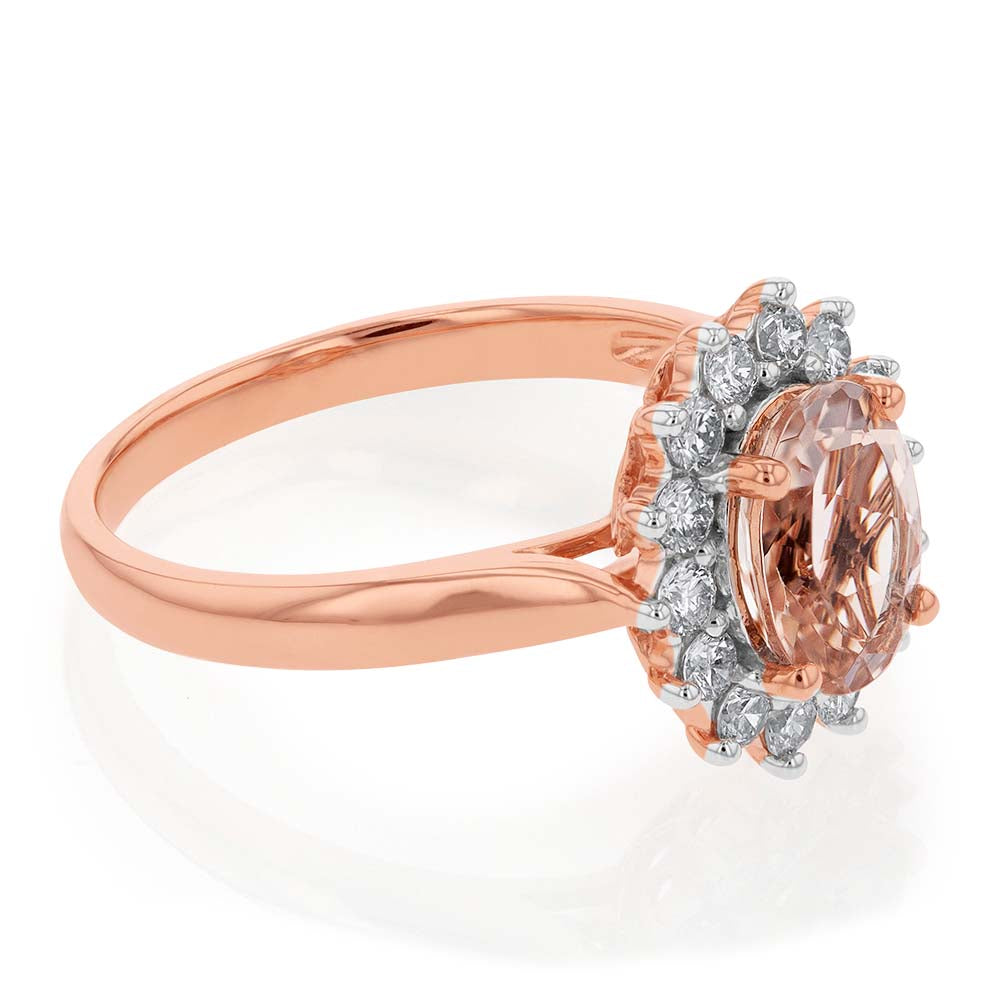 9ct Rose Gold 1.50ct Morganite & 0.50ct Diamond Halo Engagement Ring - Perfect for Proposals, Anniversaries & Special Occasions