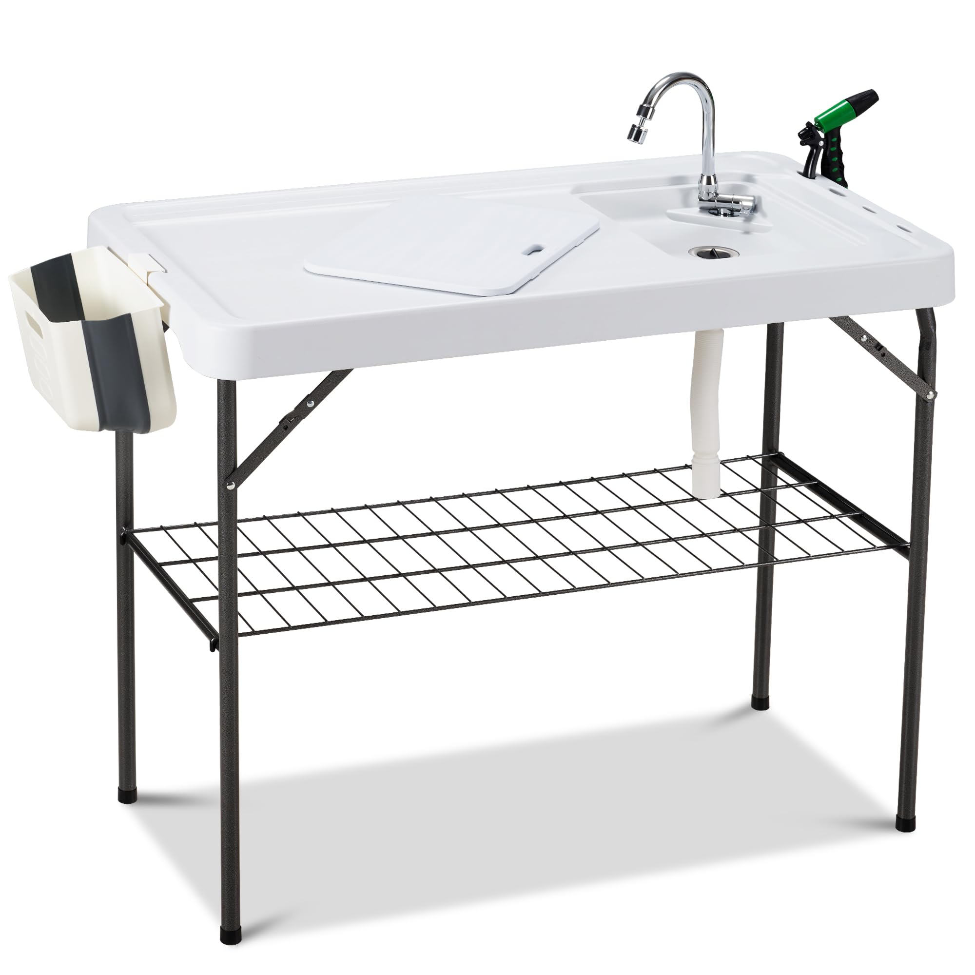 **Dragosum Portable Outdoor Sink & Fish Cleaning Table with Faucet, Hose Hook, Grid Rack – Perfect for Camping, Picnic, Beach & Patio – Ideal for Fish Filleting & Outdoor Cooking**