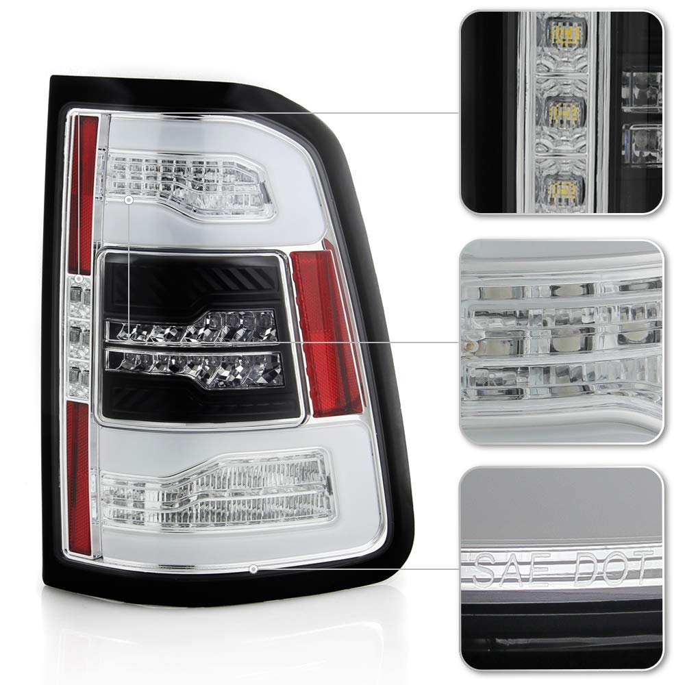 ACANII LED Tail Lights for 2019-2022 Ram 1500 - Chrome Sequential Turn Signal Lamps (Pair) - Upgrade Your Truck's Style & Safety for Night Driving and Enhanced Visibility
