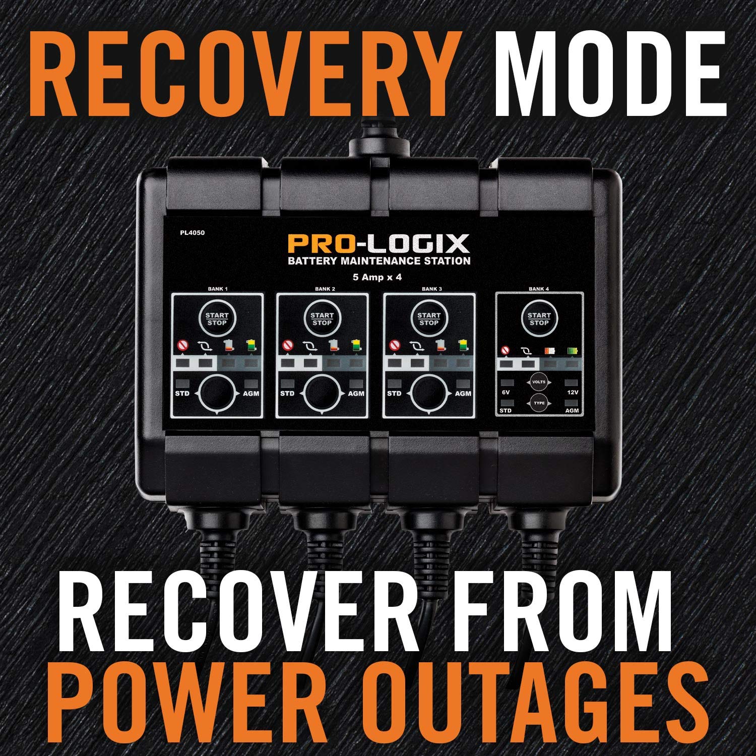 Clore Automotive PL4050 Pro-Logix 4-Bank 20-Amp Smart Battery Charger - 6V/12V Fully Automatic Charger, Maintainer & Desulfator with Temperature Compensation - Ideal for Cars, Trucks, Motorcycles, Boats & RV Batteries