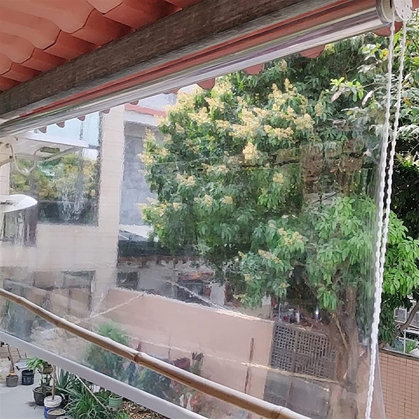 FUFU 100% Transparent Waterproof PVC Roller Shade Blind - 0.5mm Thick Vinyl Window Shade for Outdoor Pergola, Patio, Garden & Sunroom - UV Protection & Weather Resistant