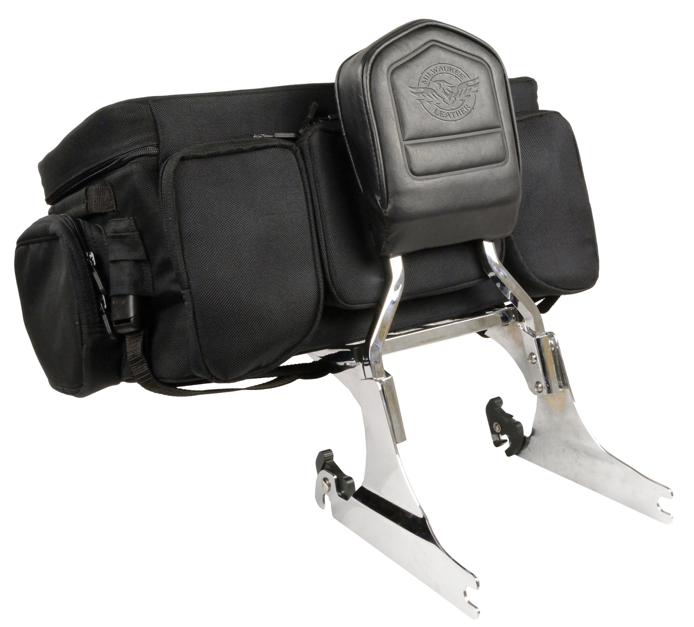1200D Heavy-Duty Black Nylon Motorcycle Sissy Bar Bag - Waterproof Storage for Harley, Cruiser & Touring Bikes (Perfect for Road Trips & Daily Commutes)