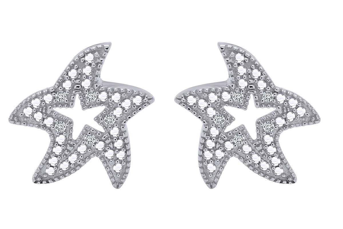 14K Gold Plated 925 Sterling Silver Diamond Accent Starfish Stud Earrings for Women | Valentine's Day Gift for Her | Perfect for Beach Vacations, Summer Outfits & Romantic Occasions