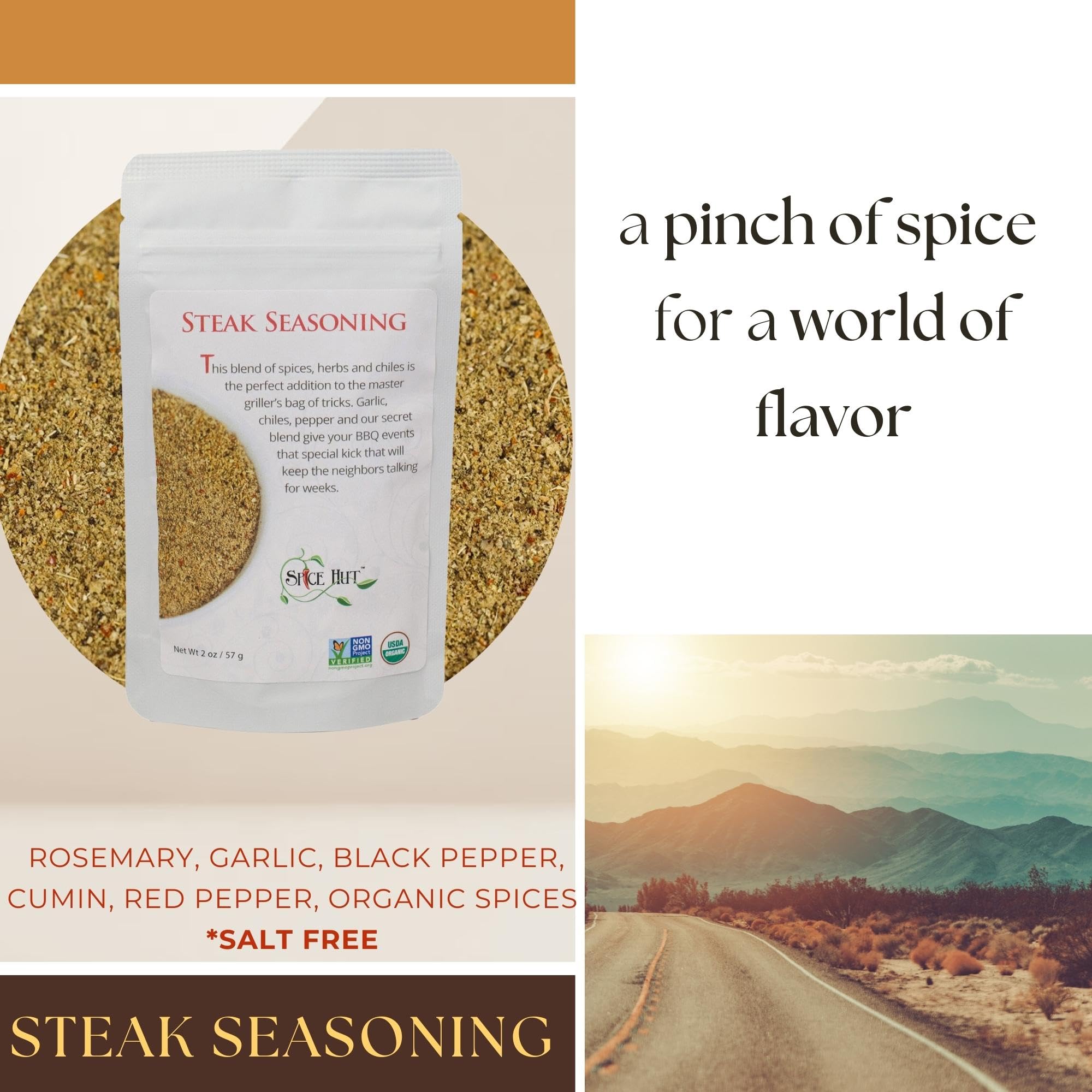 Organic Steak Seasoning & Dry Rub - Sugar-Free, No Salt, All-Natural Spice Mix for Prime Rib, Roast, Burgers, Chicken & Beef | Kosher, Vegan, Gluten-Free, Keto-Friendly (1lb Bulk Pack) | Perfect for Grilling, BBQ, Home Cooking & Restaurant Use