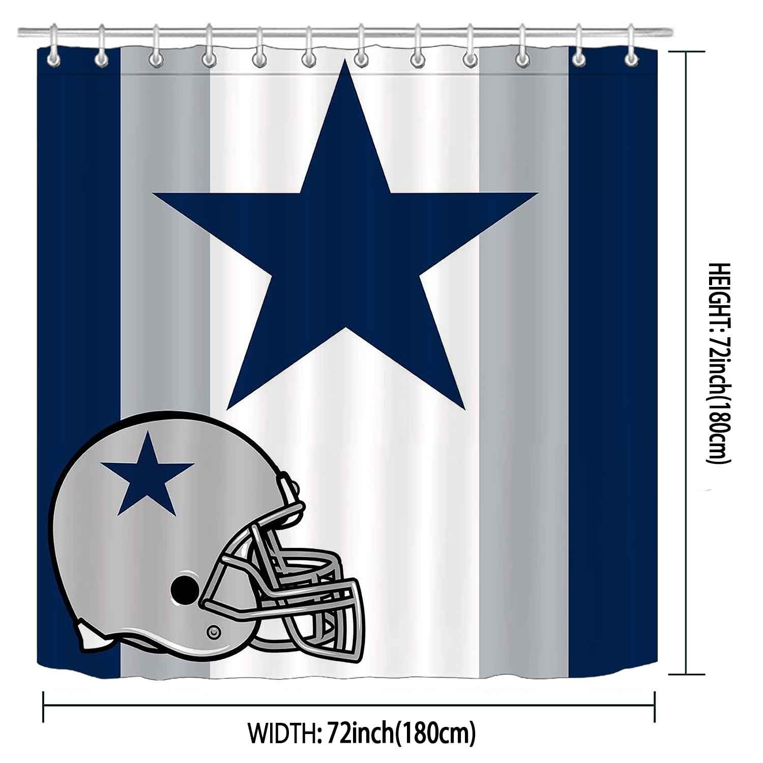 4-Piece American Football Shower Curtain Set with Non-Slip Bath Rugs - Texas Star Championship Player Design in White & Navy Blue Stripes - Modern Sports Bathroom Decor for Men - Perfect for Game Day, Sports-Themed Bathrooms & Football Fan Gifts