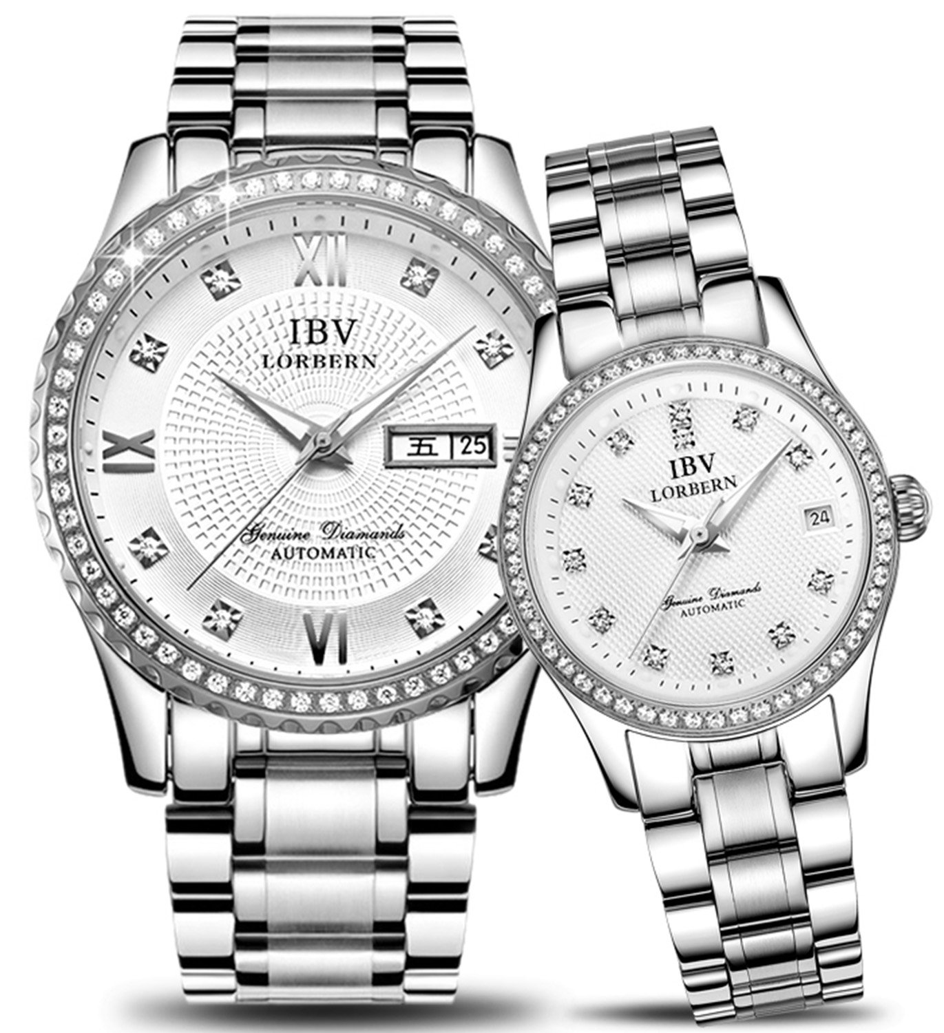 Swiss Automatic Mechanical Watch for Men & Women - Diamond-Accented Two-Tone Couple Watches | Luxury Gift for Anniversary, Wedding & Special Occasions