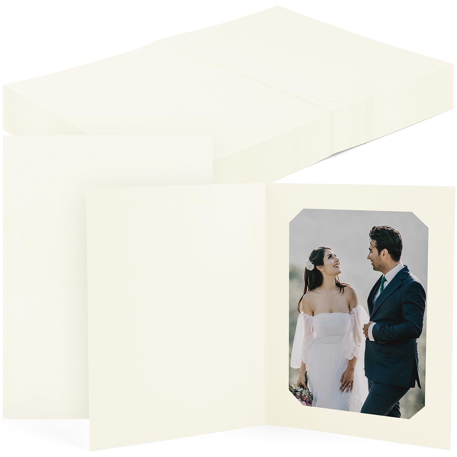 Golden State Art 25-Pack 4x6 or 5x7 Photo Folders - Ivory Cardboard Picture Frames & Paper Frame Cards for Greetings, Invitations, Graduation, Christmas, Wedding (Perfect for Scrapbooking & Event Keepsakes)