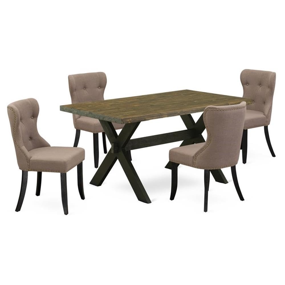 East West Furniture 5-Piece Kitchen Table Set for 4 - 36x60 Inch Rectangle Dining Table with X-Legs & 4 Coffee Linen Fabric Chairs, Multi-Color - Perfect for Small Dining Rooms, Breakfast Nooks & Cozy Family Meals