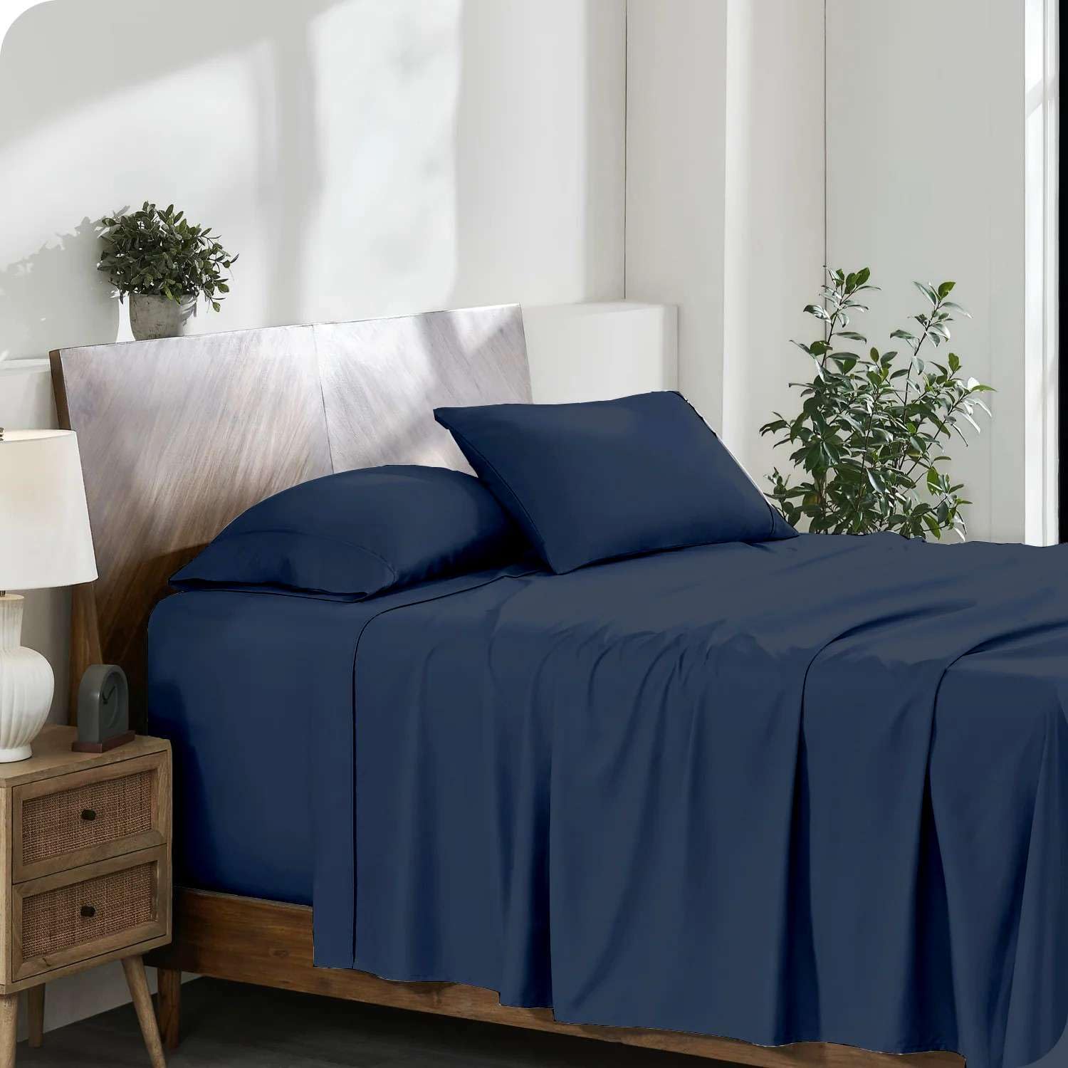 Premium 4-Piece Queen Size Extra Deep Pocket Sheet Set - 18 to 24 Inch Deep Fitted Cotton Bed Sheets in Navy Blue - Perfect for Thick Mattresses, Adjustable Beds & Luxury Bedrooms
