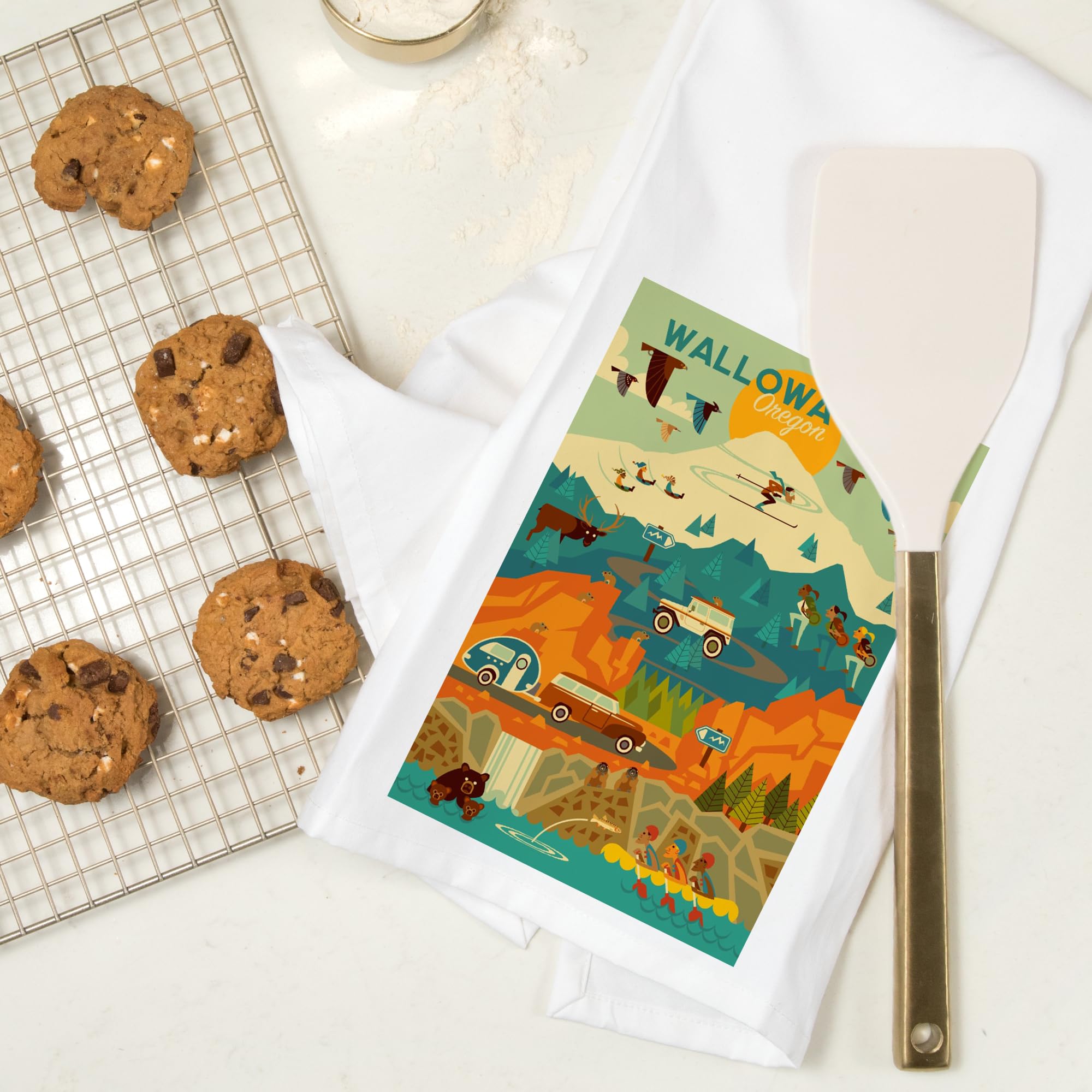 Wallowa Lake Oregon Geometric Tea Towel - 100% Cotton Decorative Hand Towel for Kitchen & Home - Perfect for Dish Drying, Gift Giving & Farmhouse Decor