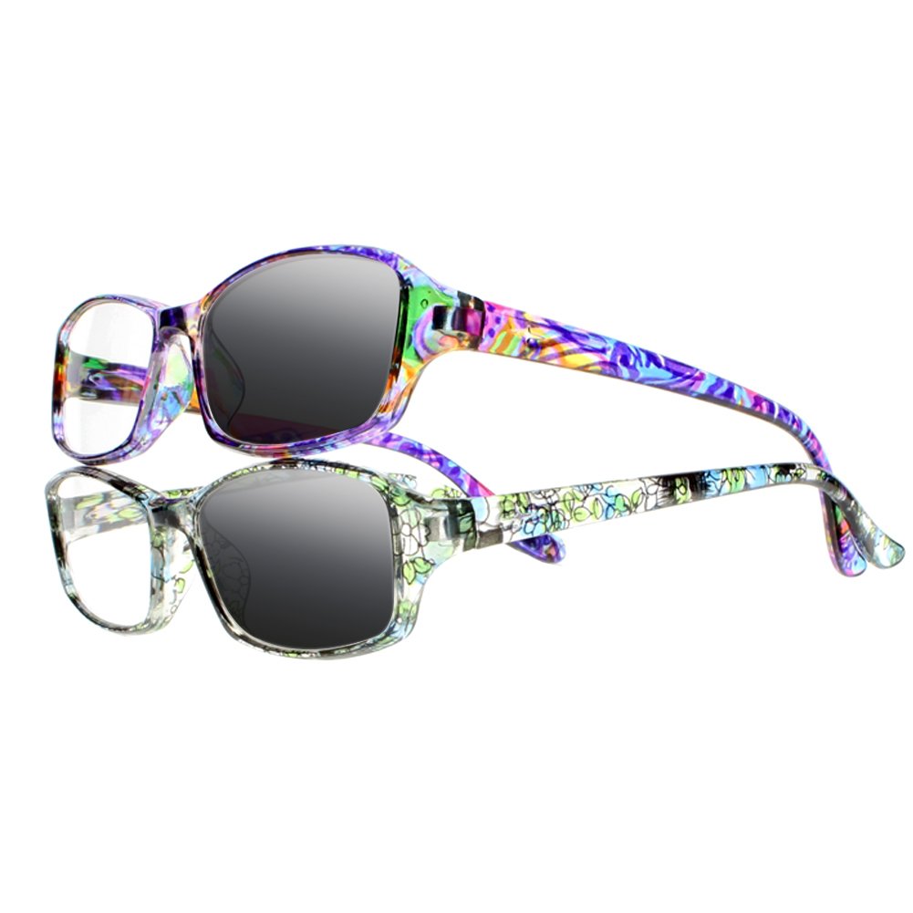 Women's Photochromic Reading Glasses - Rainbow Cyan Transition Sunglasses for Outdoor Reading