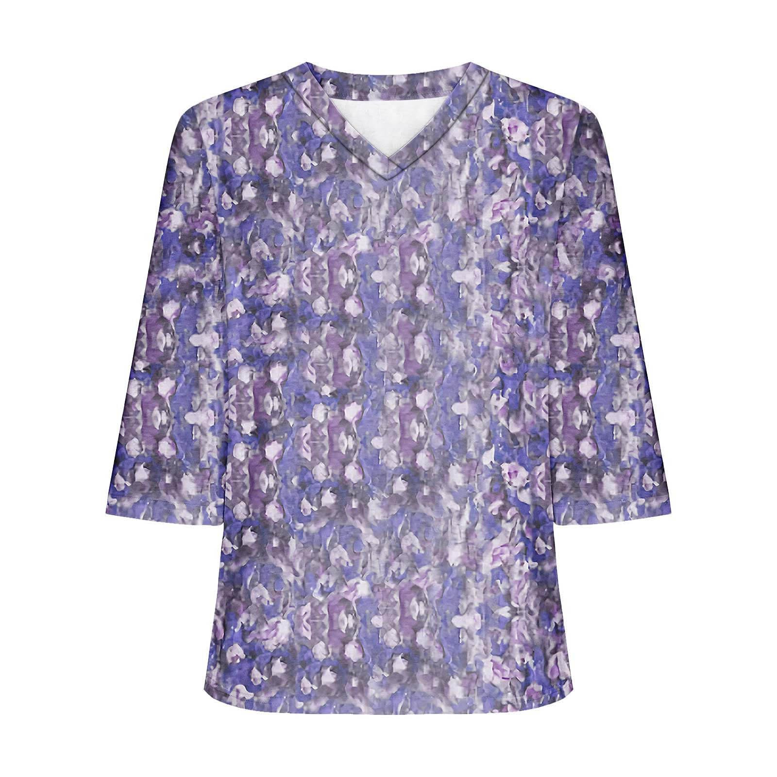 Women's Trendy 3/4 Sleeve V-Neck Boho Floral Print Tunic Top - Loose Casual Summer Blouse for Fall Fashion | Perfect for Beach Outings, Date Nights & Office Wear