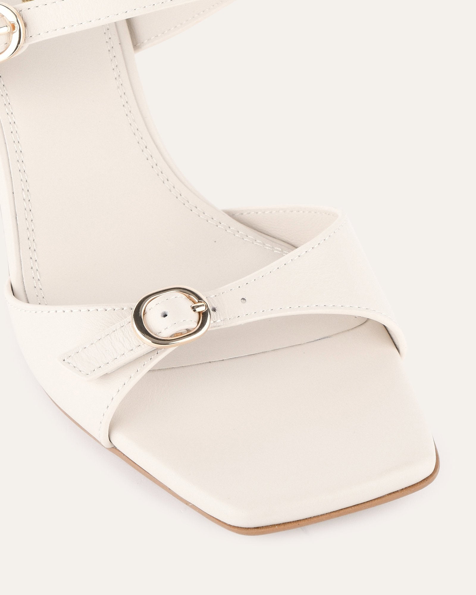 SPENCER Women's Mid Heel Sandals - Off White Genuine Leather Comfortable Dress Shoes for Wedding, Party & Summer Outfits