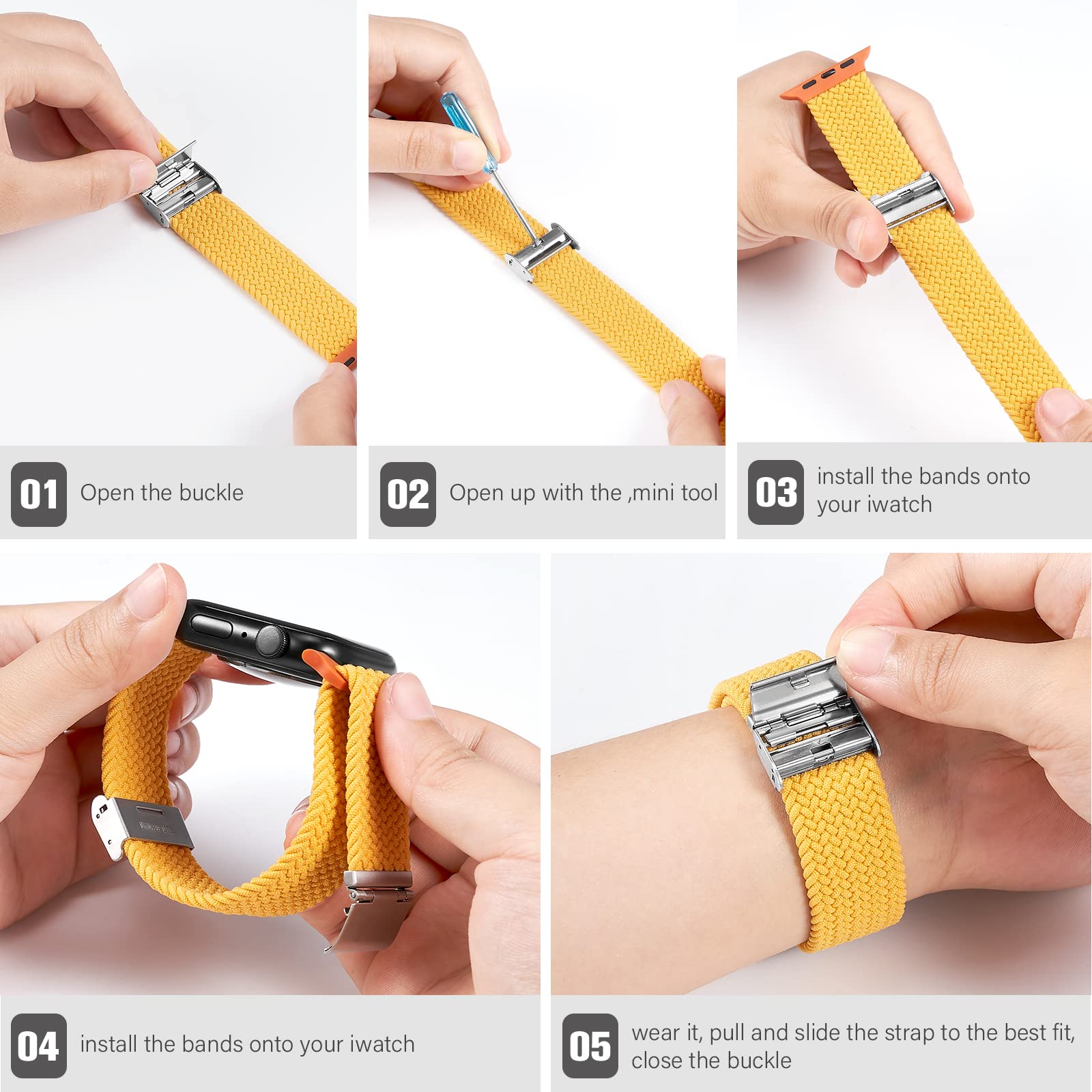 Braided Nylon Apple Watch Bands for Series 9/8/7/6/5/4/3/2/SE/Ultra/Ultra 2 - Adjustable, Breathable Replacement Strap (38mm/40mm/41mm/42mm/44mm/45mm/49mm) - Comfortable Elastic Wristband for Men & Women | Perfect for Workouts, Running & Everyday Wear
