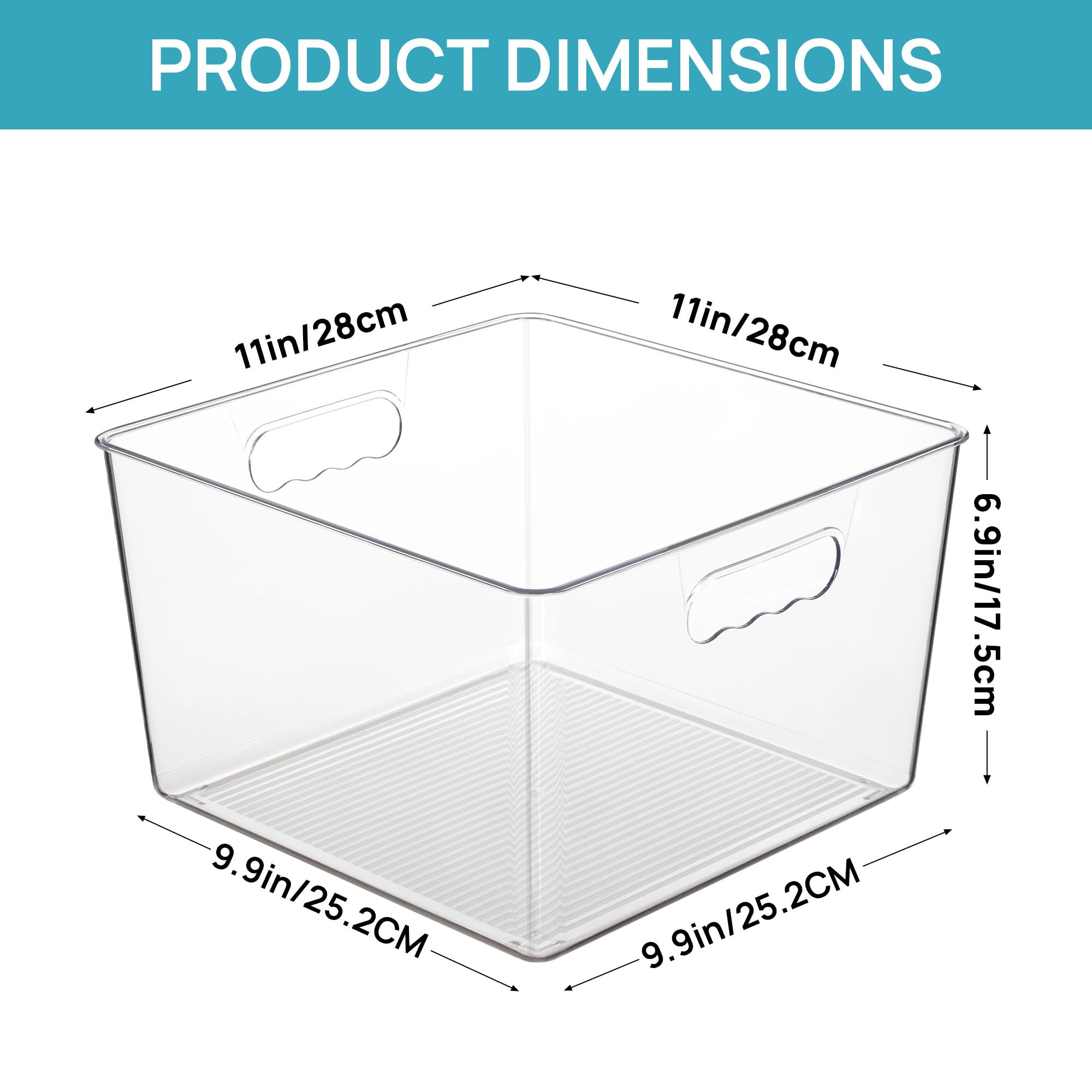 Vtopmart 4 Pack Extra Large Clear Plastic Storage Bins - 11x11 Inch Acrylic Organizer Square Containers with Handles for Pantry, Closet, Laundry Room, Kitchen & Bathroom Organization | Perfect for Under Sink Storage, Toy Organization & Home Decluttering