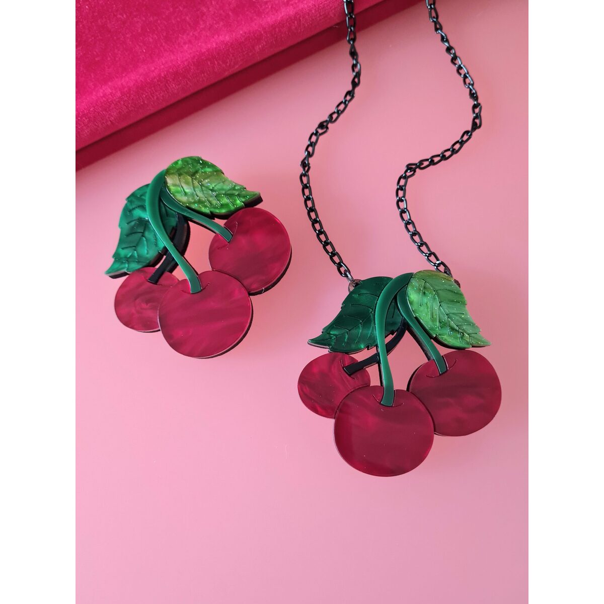 Cherry Trio Brooch & Necklace Set - Vintage Floral Cherry Blossom Jewelry by Cherryloco - Perfect for Weddings, Parties & Everyday Elegance