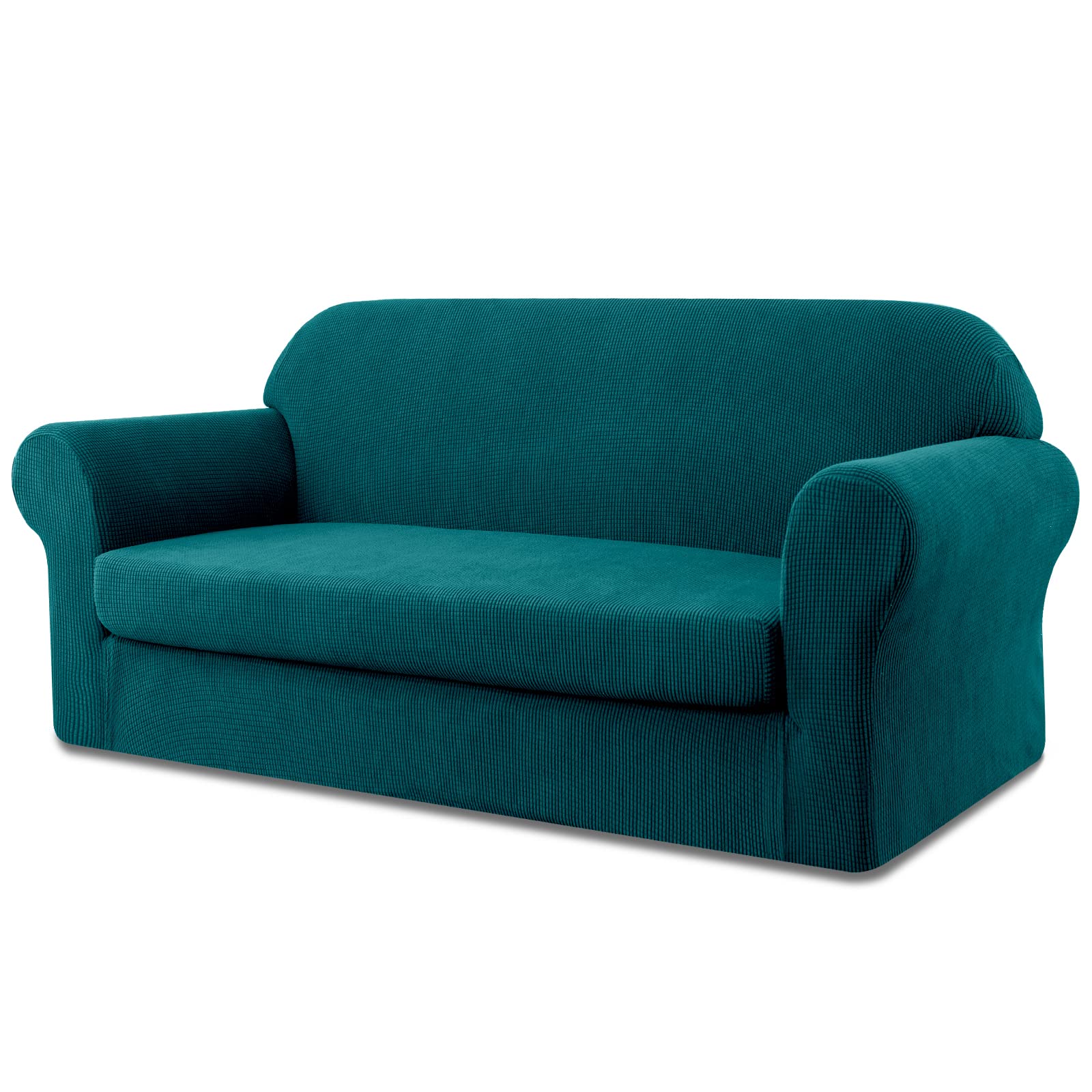SUBRTEX Stretch Sofa Covers 2-Piece Set for 2-3 Cushion Couches - Elastic Bottom, Washable Slipcover for Living Room (Turquoise, Large) - Perfect for Pet Owners & Family Gatherings