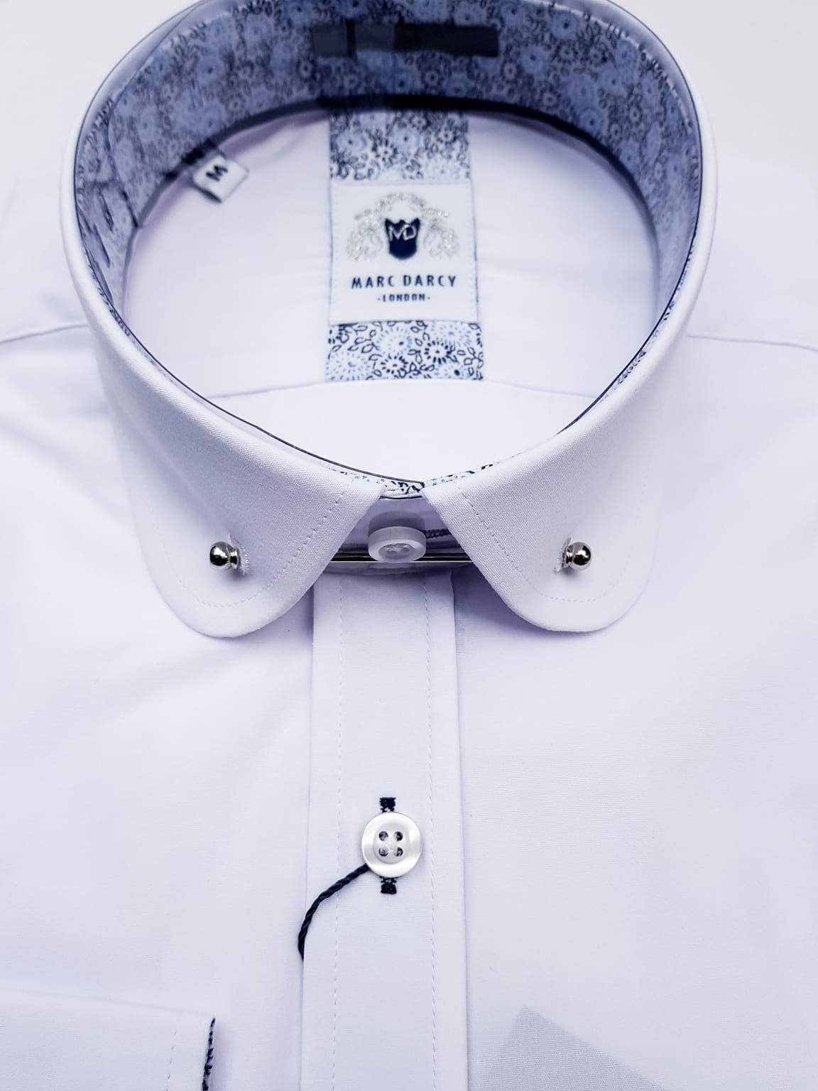 Marc Darcy Benson White Penny Collar Shirt with Collar Bar - Classic Formal Dress Shirt for Business, Wedding & Special Occasions