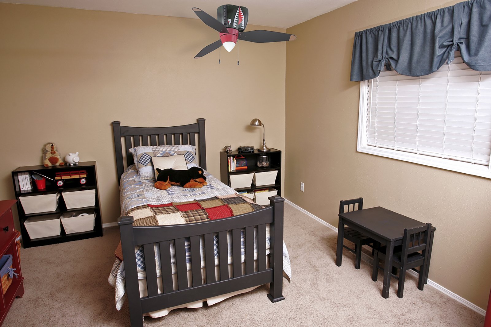 Craftmade 48-Inch Kids Ceiling Fan with Light - Tiger Shark Warplane Design, 3 Blade Hugger Fan for Boys Room, Bedroom & Playroom - Energy Efficient & Quiet Cooling Solution