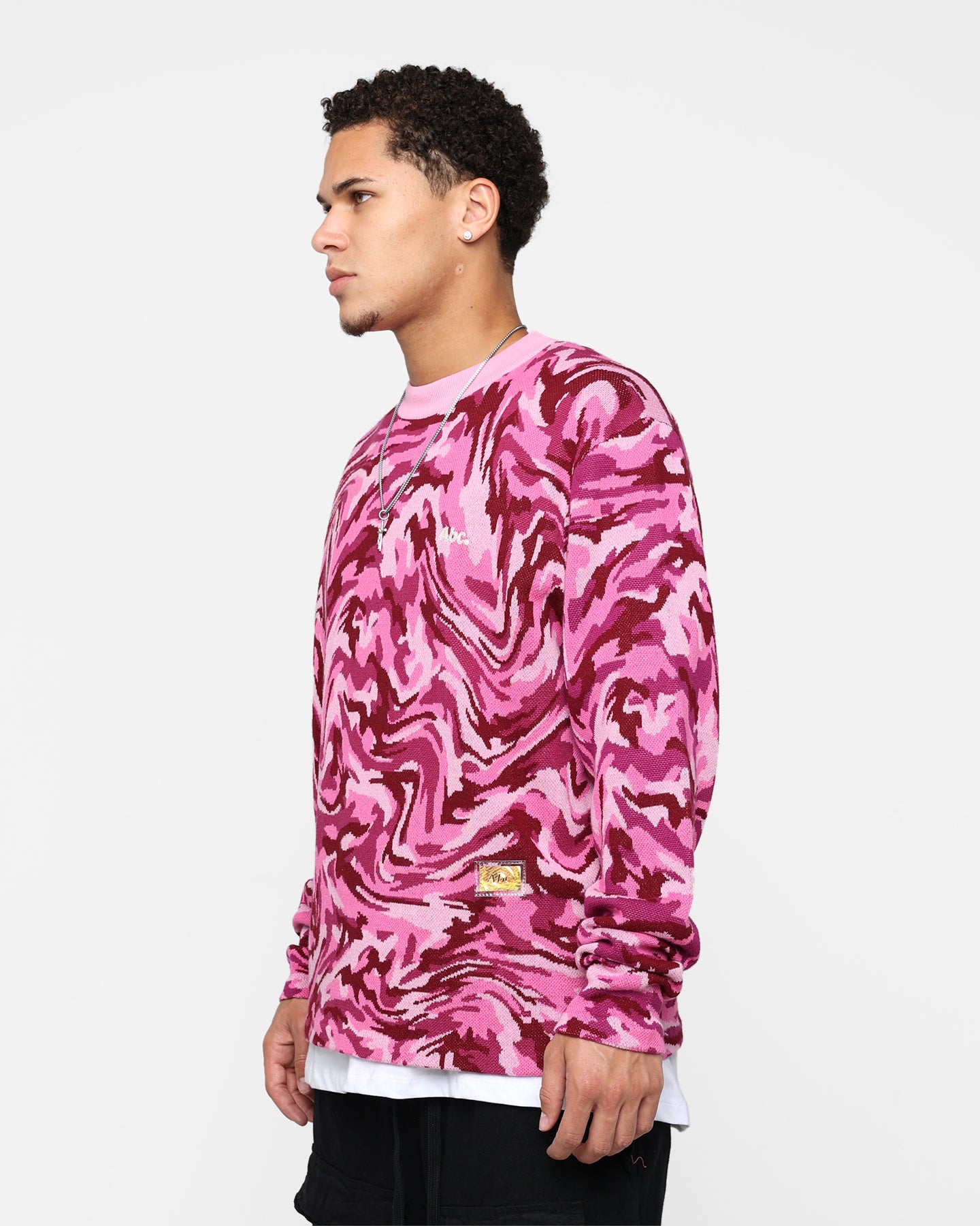 Advisory Board Crystals ABC 123 Warped Camo Crewneck Sweatshirt - Rubellite Pink Color | Streetwear Fashion & Casual Everyday Wear